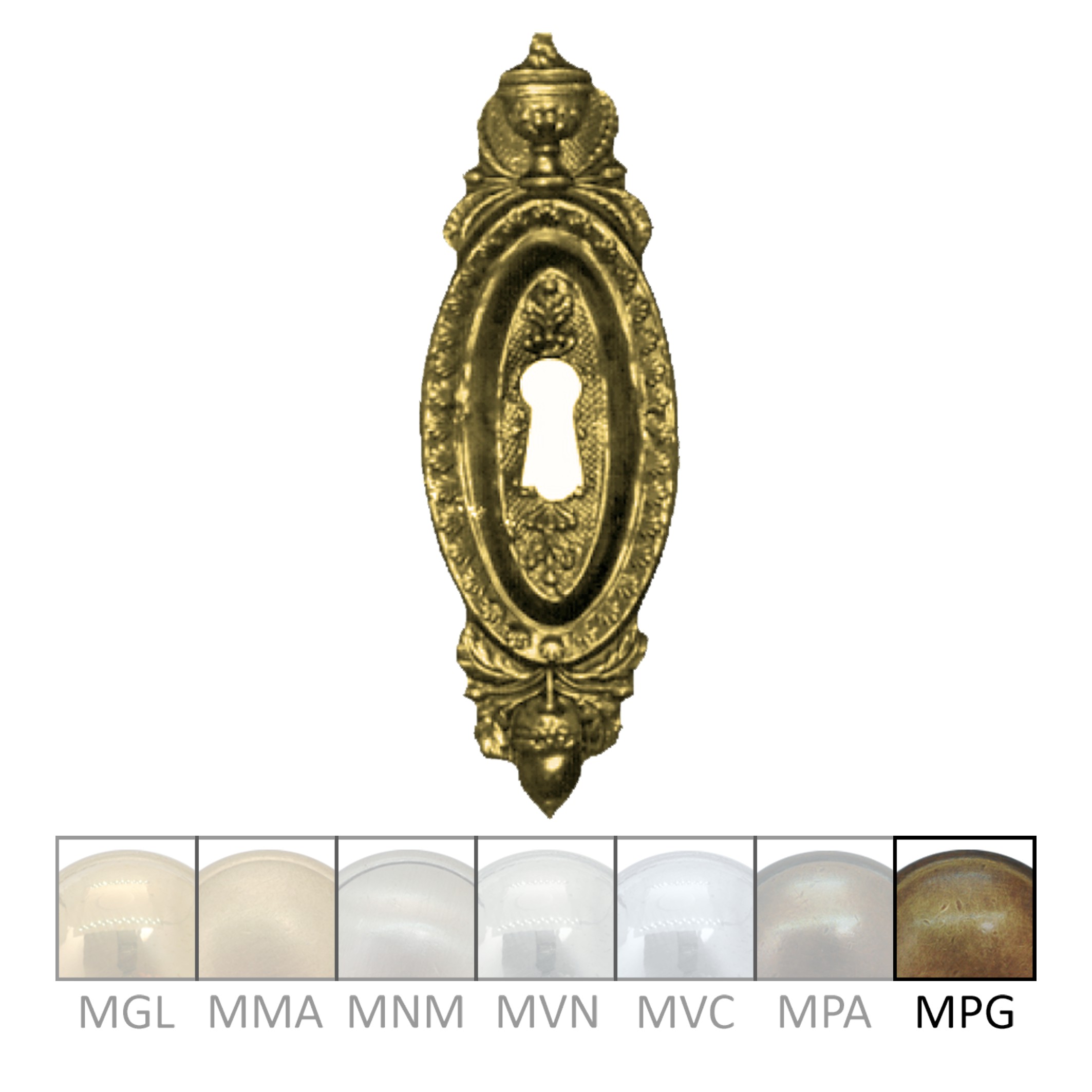 Klassizismus Möbelschild geprägt Messing MPG 43x125mm mit Schlüsselloch Serie KL056 Bild1