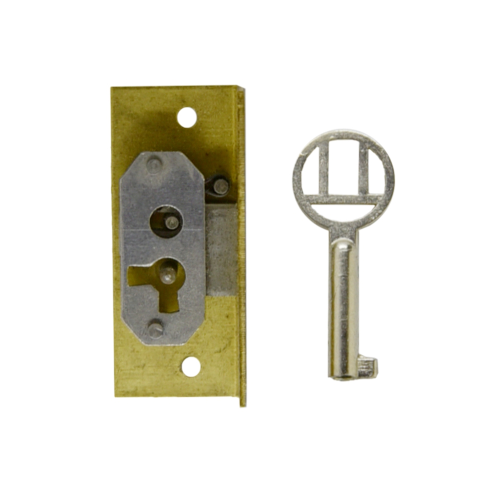 Einlassschloss in Messing matt. Dornmaß Einlassschloss aus Messing, D 10mm links, Serie EL007 Bild1