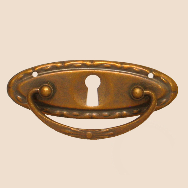 Jugendstil Möbelschild geprägt Messing MPA 80 x 29mm mit Griff und Schlüsselloch Serie JU002 Bild1