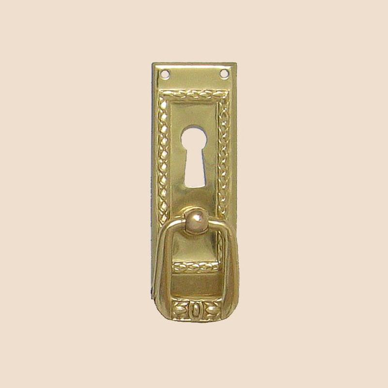 Jugendstil Möbelschild geprägt Messing MGL 24 x 65mm mit Griff und Schlüsselloch Serie JU014 Bild1