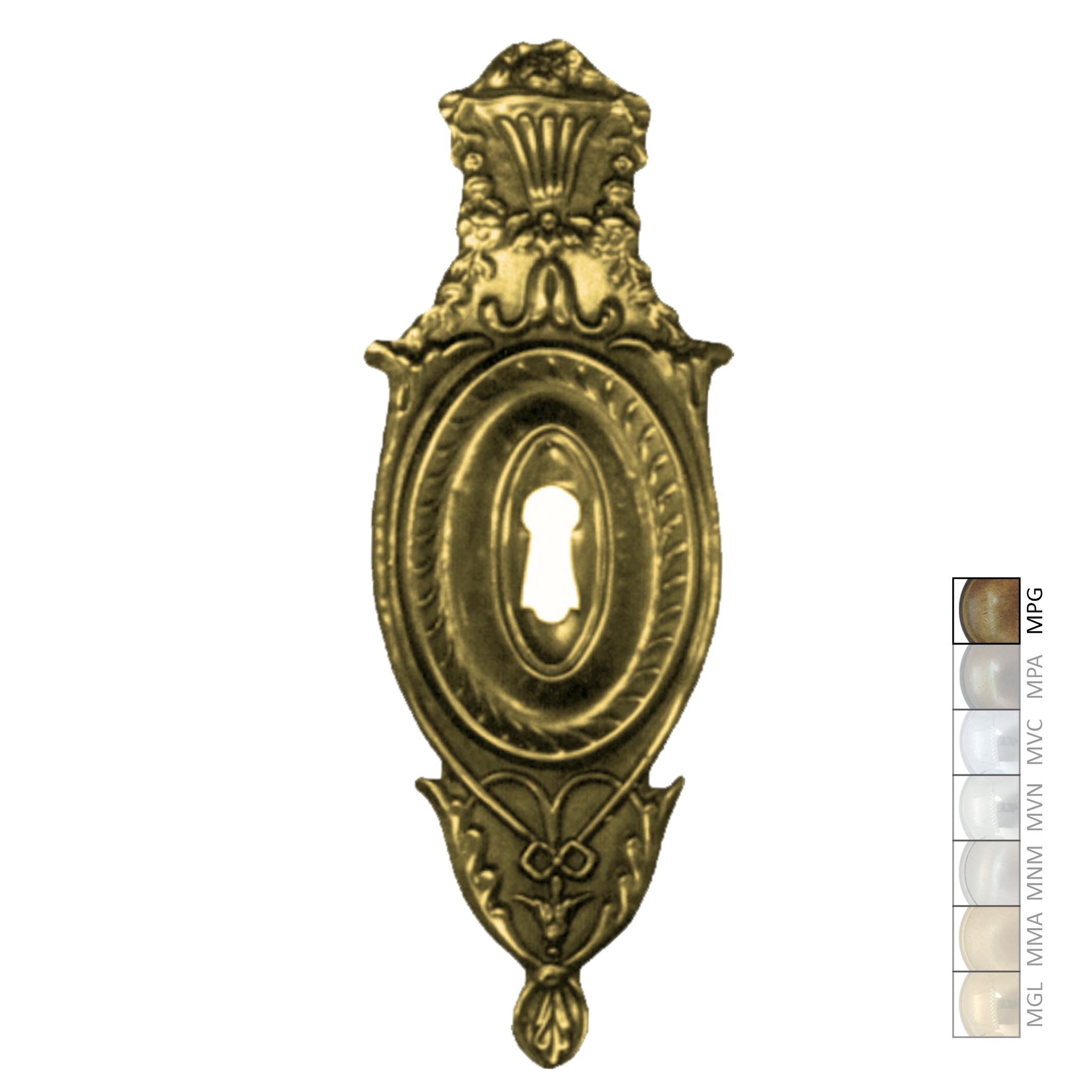 Klassizismus Möbelschild geprägt Messing MPG  65 x 170 mm mit Schlüsselloch der Serie KL055 Bild1 Klassizismus Möbelschild geprägt Messing MPG 65x170mm mit Schlüsselloch Serie KL055 Bild1