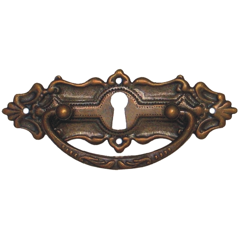 Historismus Möbelschild geprägt Messing MPA 94 x 34mm mit Griff und Schlüsselloch Serie HI001 Bild1