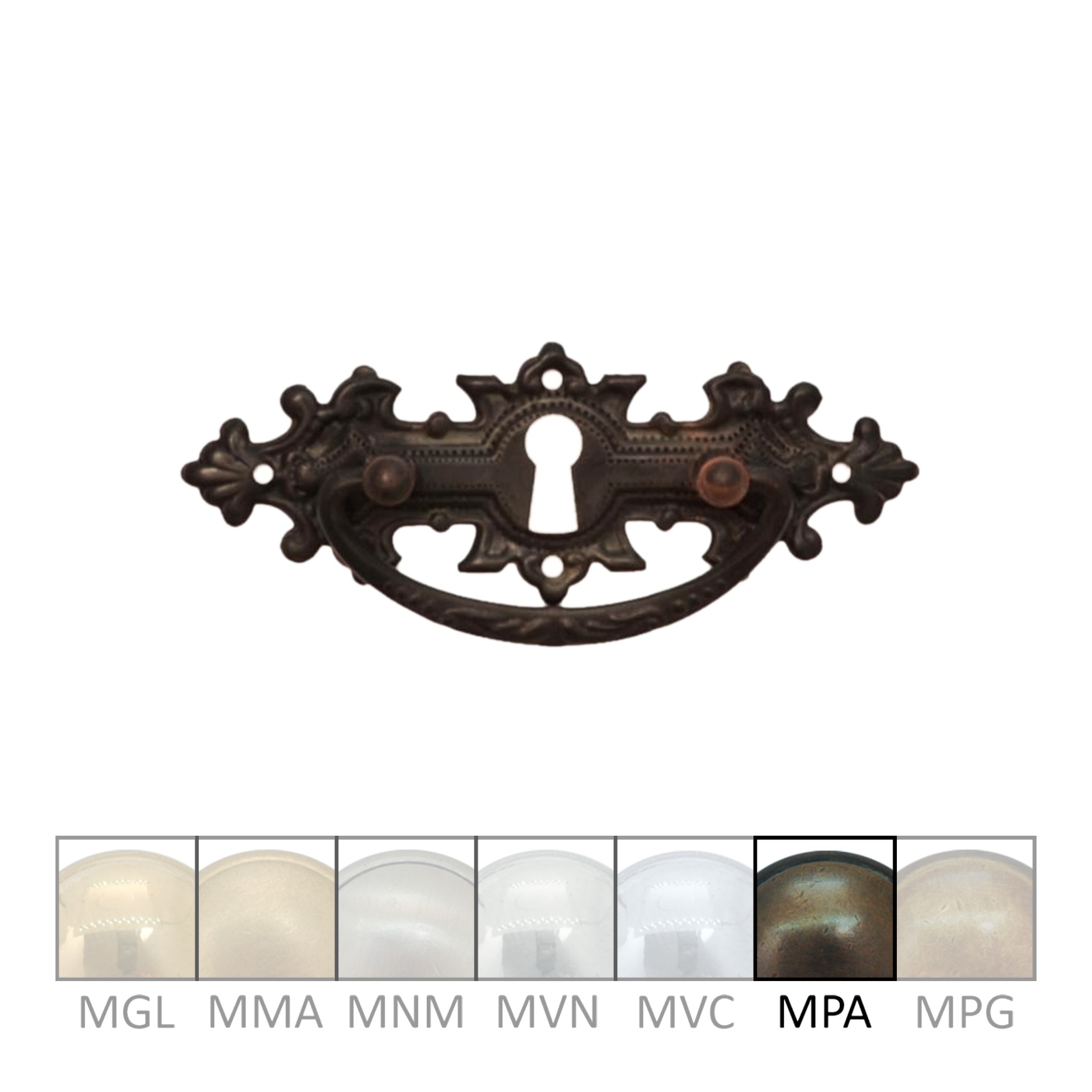 Historismus Möbelschild geprägt Messing MPA 115 x 39mm mit Griff und Schlüsselloch Serie HI002 Bild1