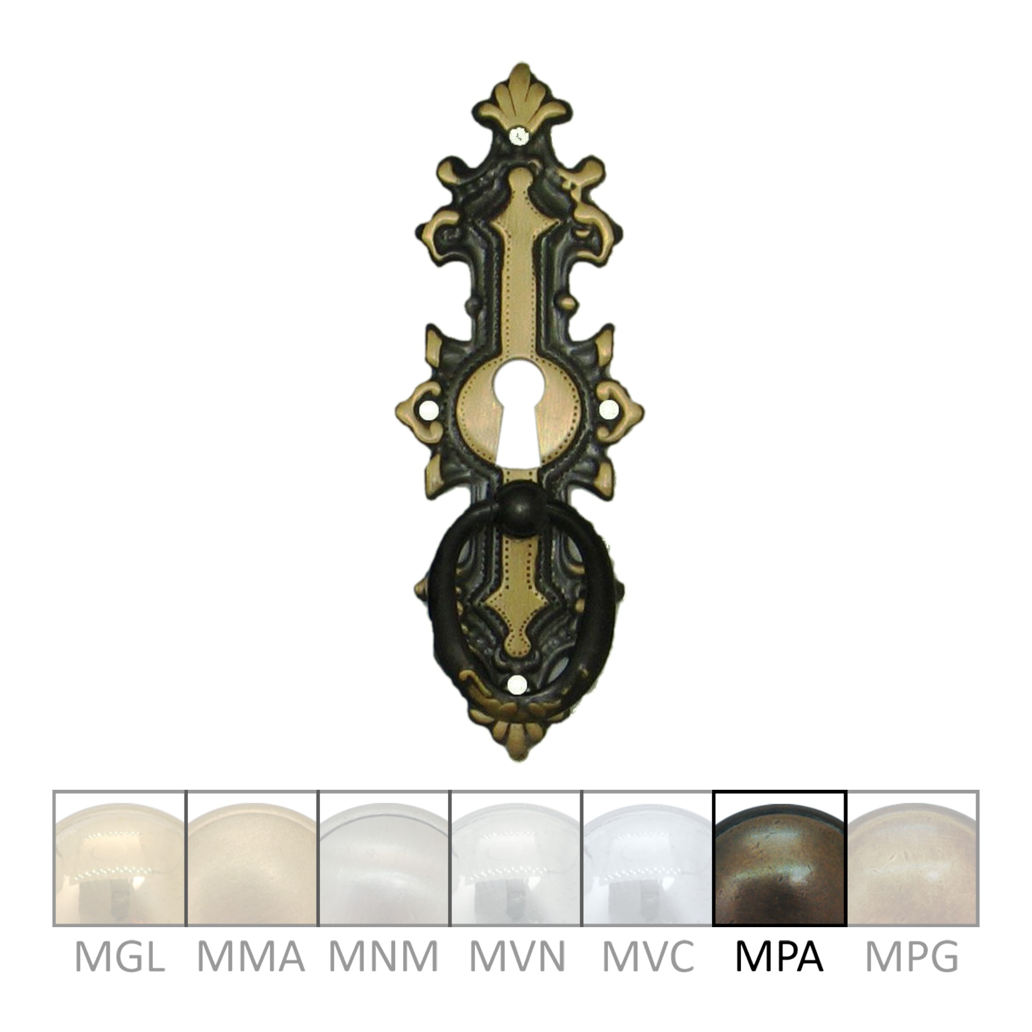 Historismus Möbelschild geprägt Messing MPA 34 x 95mm mit Griff und Schlüsselloch Serie HI002 Bild1