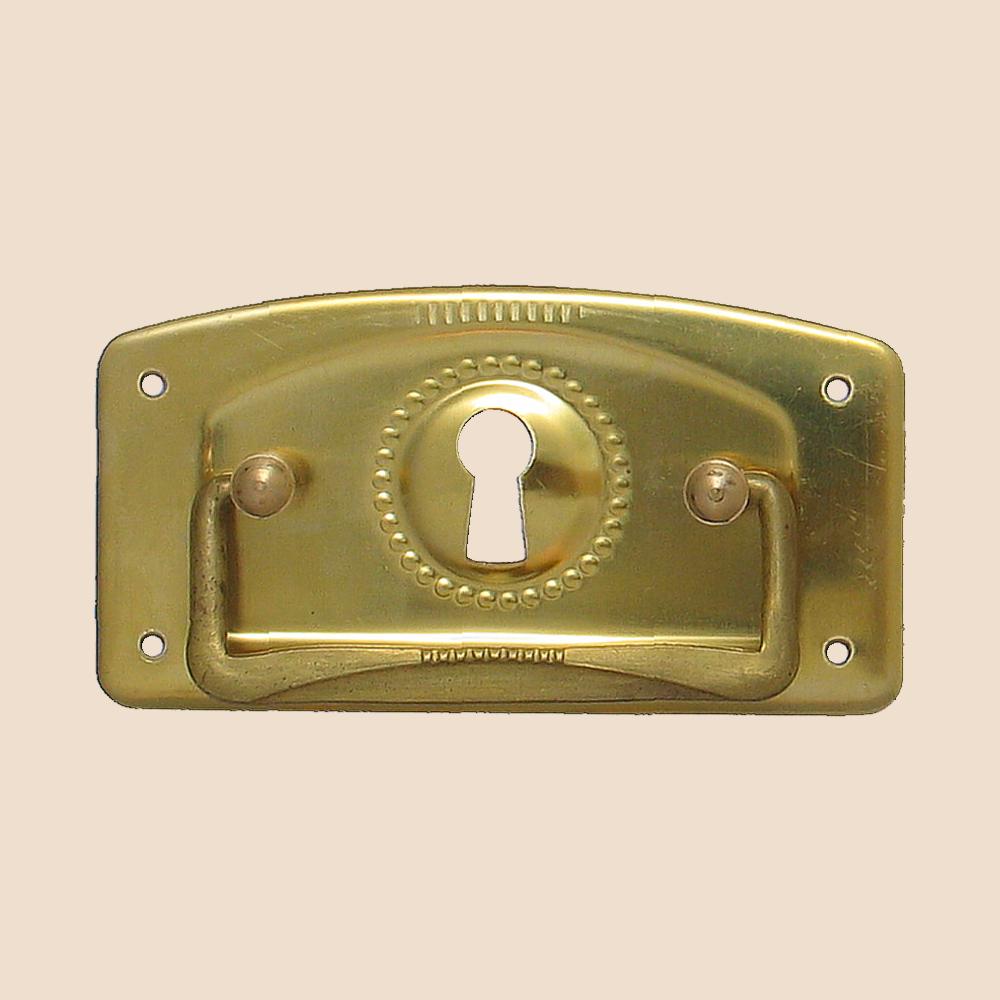 Jugendstil Möbelschild geprägt Messing MMA 80 x 42mm mit Griff und Schlüsselloch Serie JU007 Bild1
