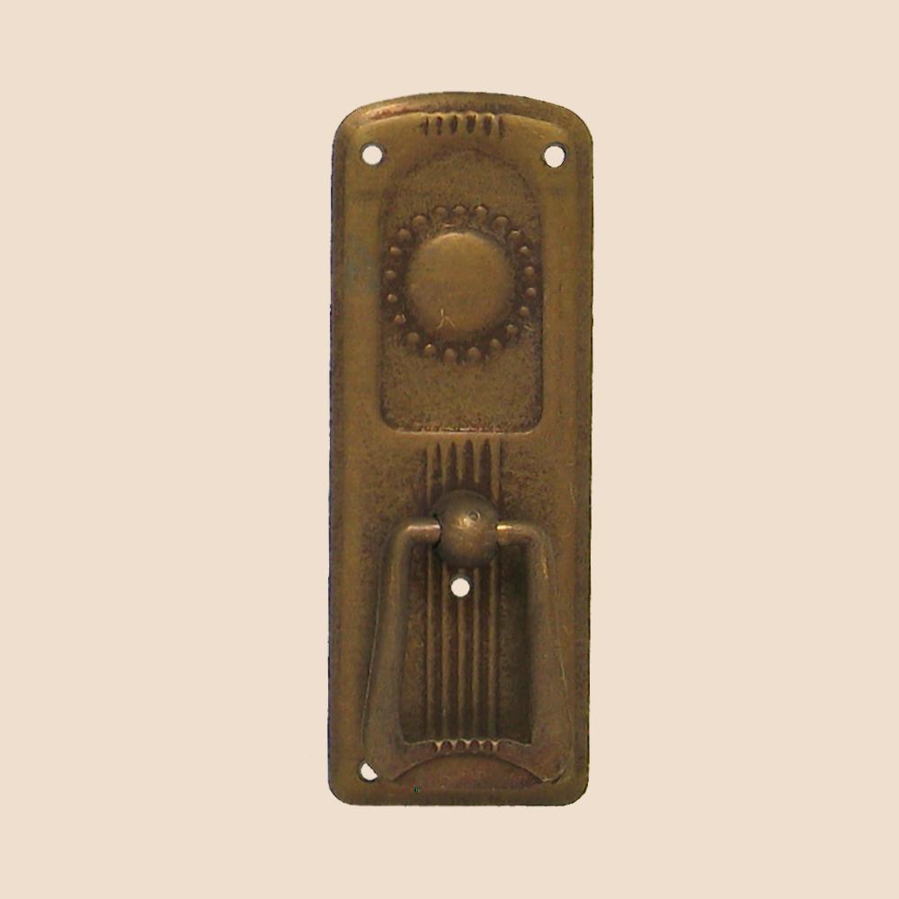 Jugendstil Möbelschild geprägt Messing MPA 29 x 80mm mit Griff Serie JU007 Bild1