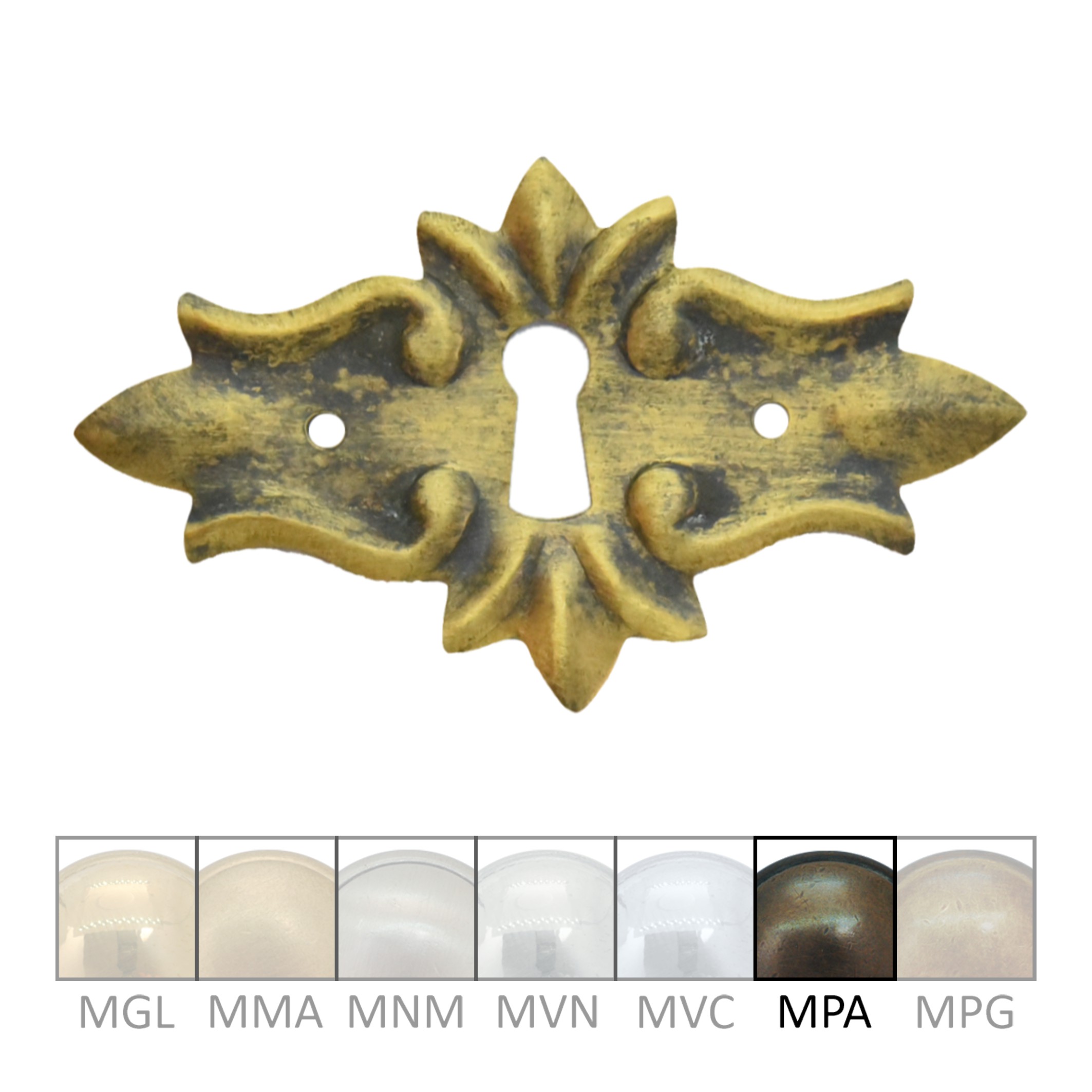 Barock Schlüsselschild 50 x 85mm mit Schlüsselloch, Messing MPA Serie BA004 Bild1