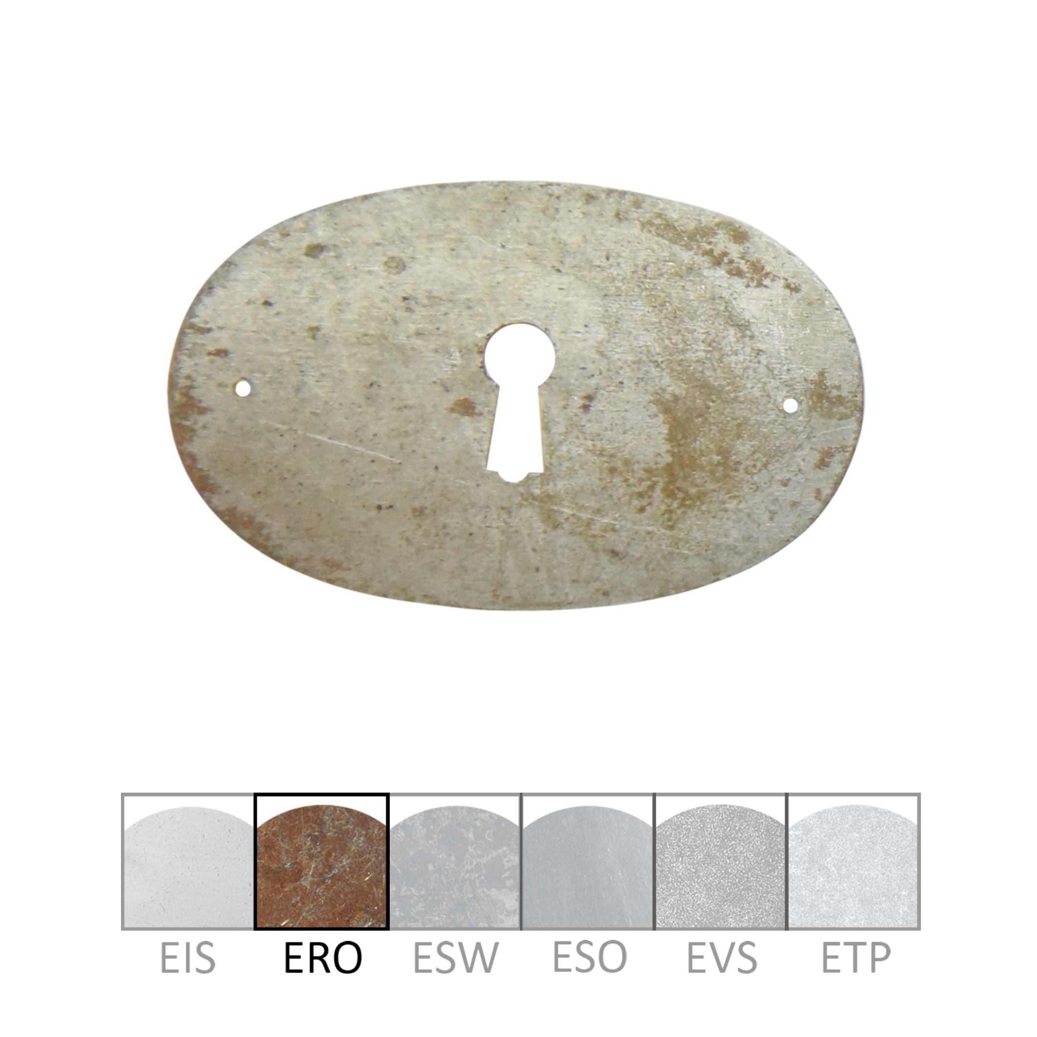 Klassizismus Möbelschild geprägt - Eisen rostig - 68x45mm mit Schlüsselloch Serie KL005 Bild1