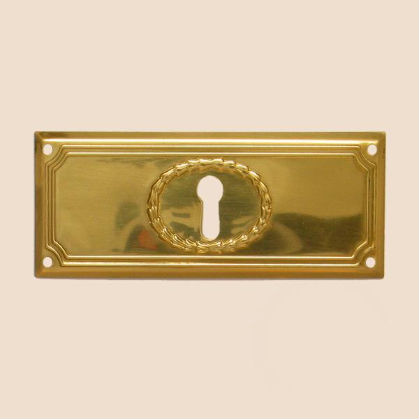Jugendstil Möbelschild geprägt Messing MGL 100 x 38mm mit Schlüsselloch Serie JU003 Bild1