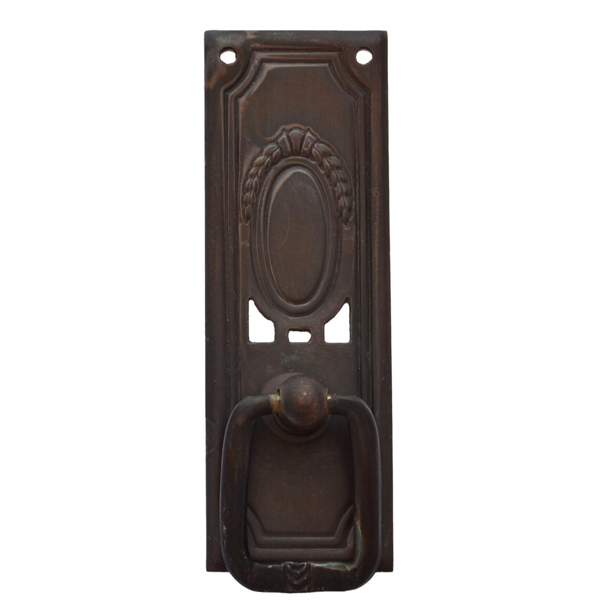 Jugendstil Möbelschild geprägt - Messing patiniert - 27 x 79 mm der Serie JU006 Bild1 Jugendstil Möbelschild geprägt Messing MPA 27 x 79mm mit Griff Serie JU006 Bild1