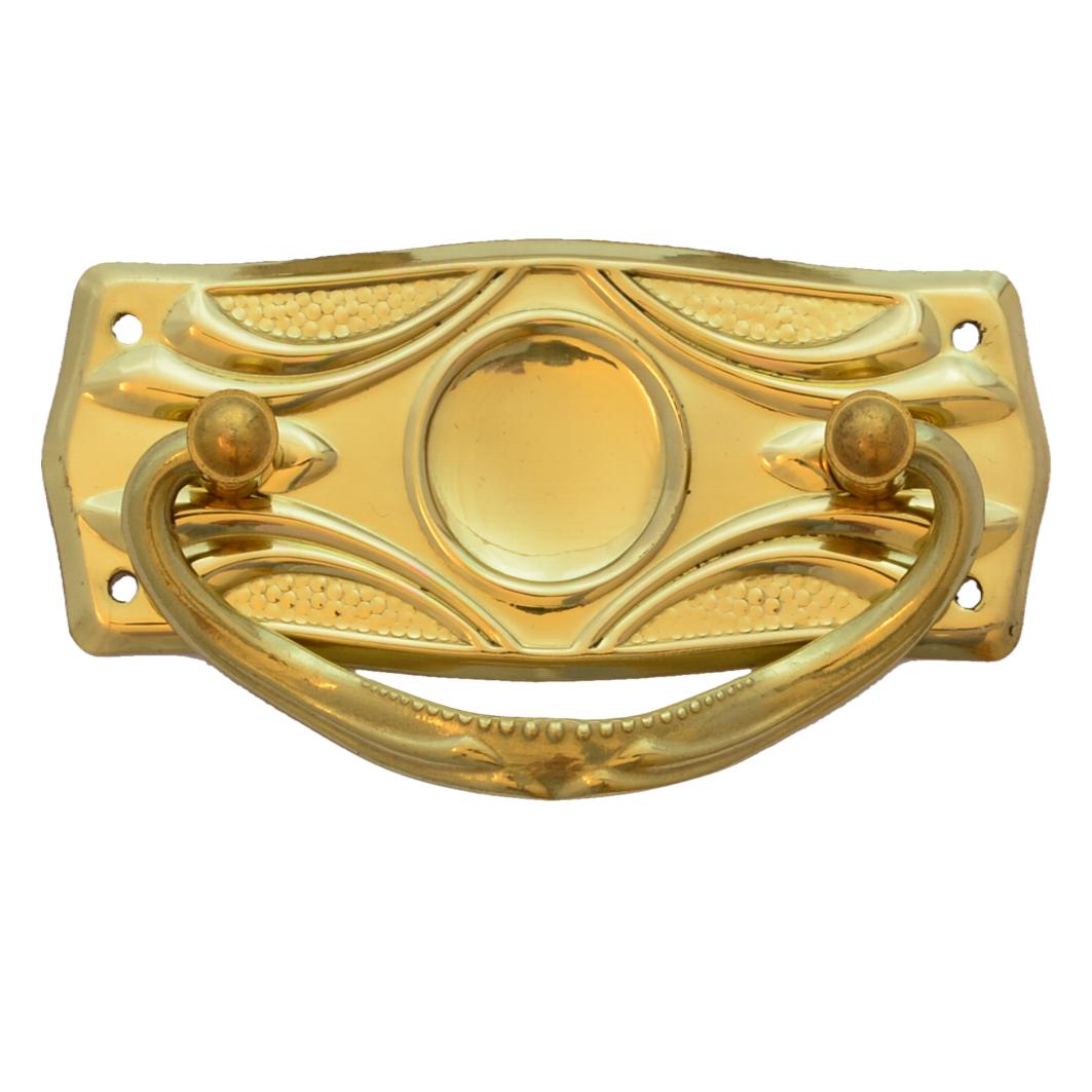 Jugendstil Möbelschild geprägt Messing MGL 90 x 38mm mit Griff Serie JU017 Bild1