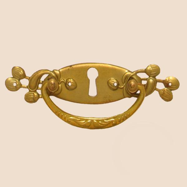 Jugendstil Möbelschild geprägt Messing MMA 105 x 21mm mit Griff und Schlüsselloch Serie JU009 Bild1