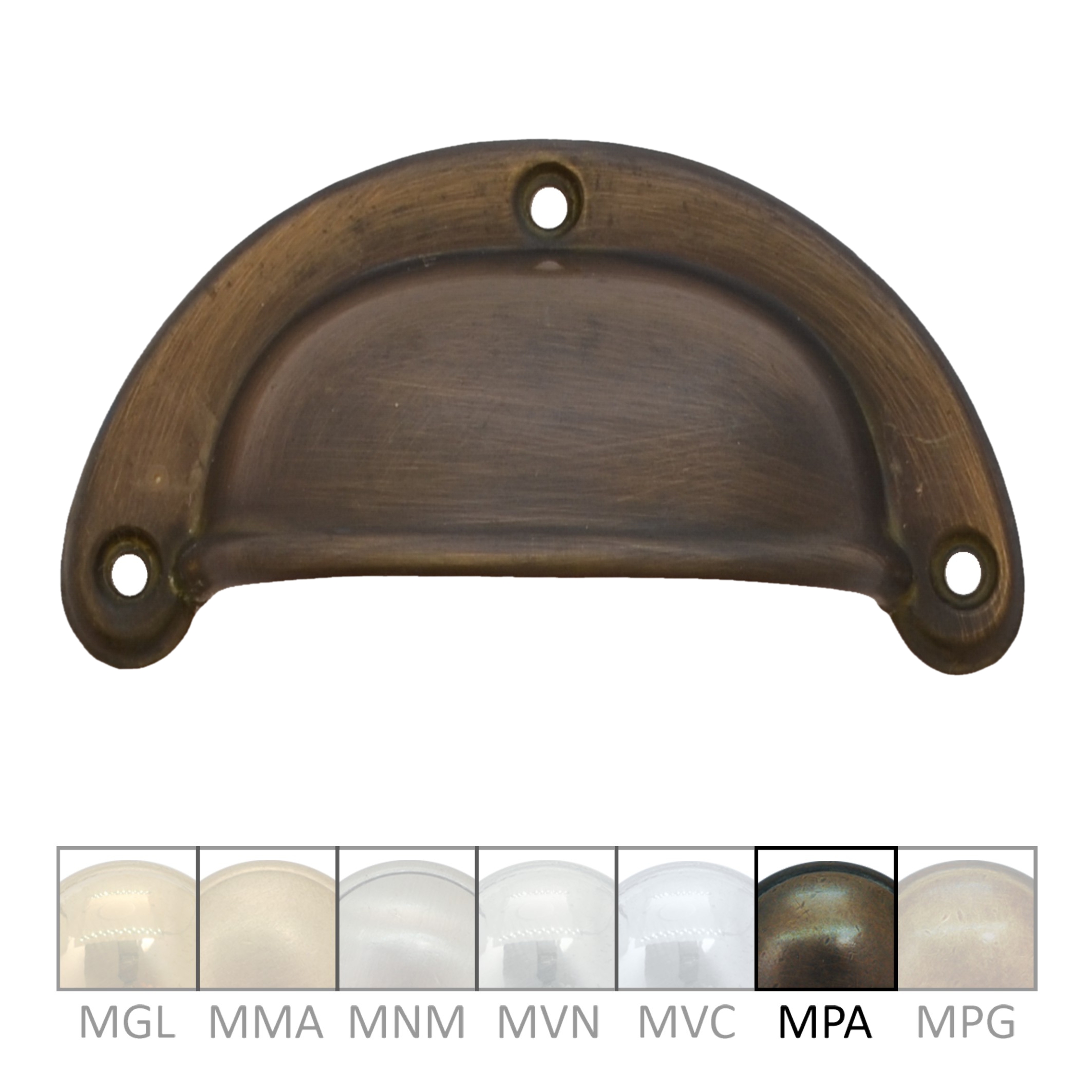 Muschelgriff mit umbördelter Kante Messing MPA 90 x 22mm Serie JU020 Bild1