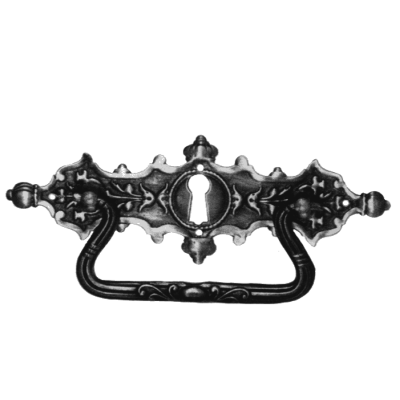 Historismus Möbelschild geprägt Messing MMA 130 x 45mm mit Griff und Schlüsselloch Serie HI021 Bild1
