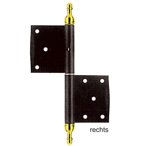 Einstemmband Blendrahmen fester Stift 160mm rechts - Eisen schwarz Messing Zierkopf Serie TB006 Bild1