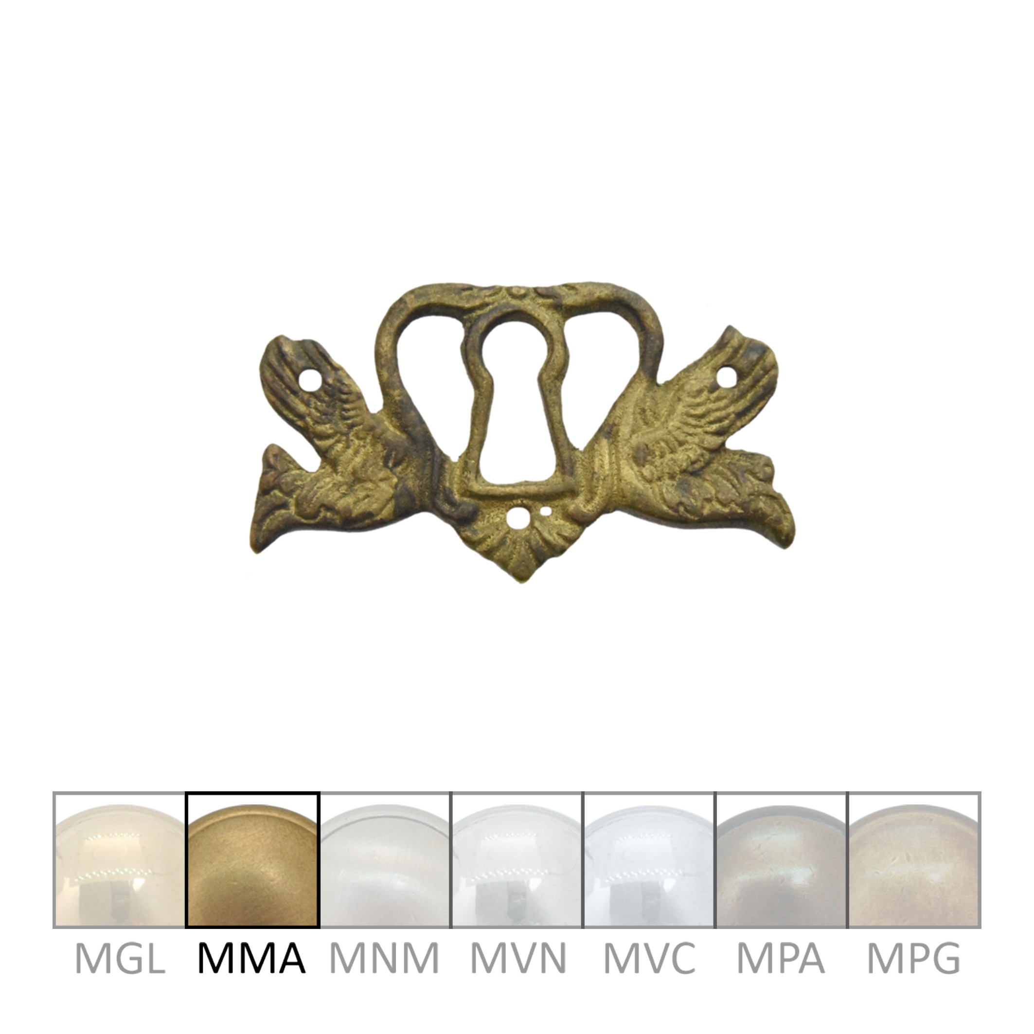 Klassizismus Möbelschild geprägt Messing MMA 62x35mm mit Schlüsselloch Serie KL123 Bild1