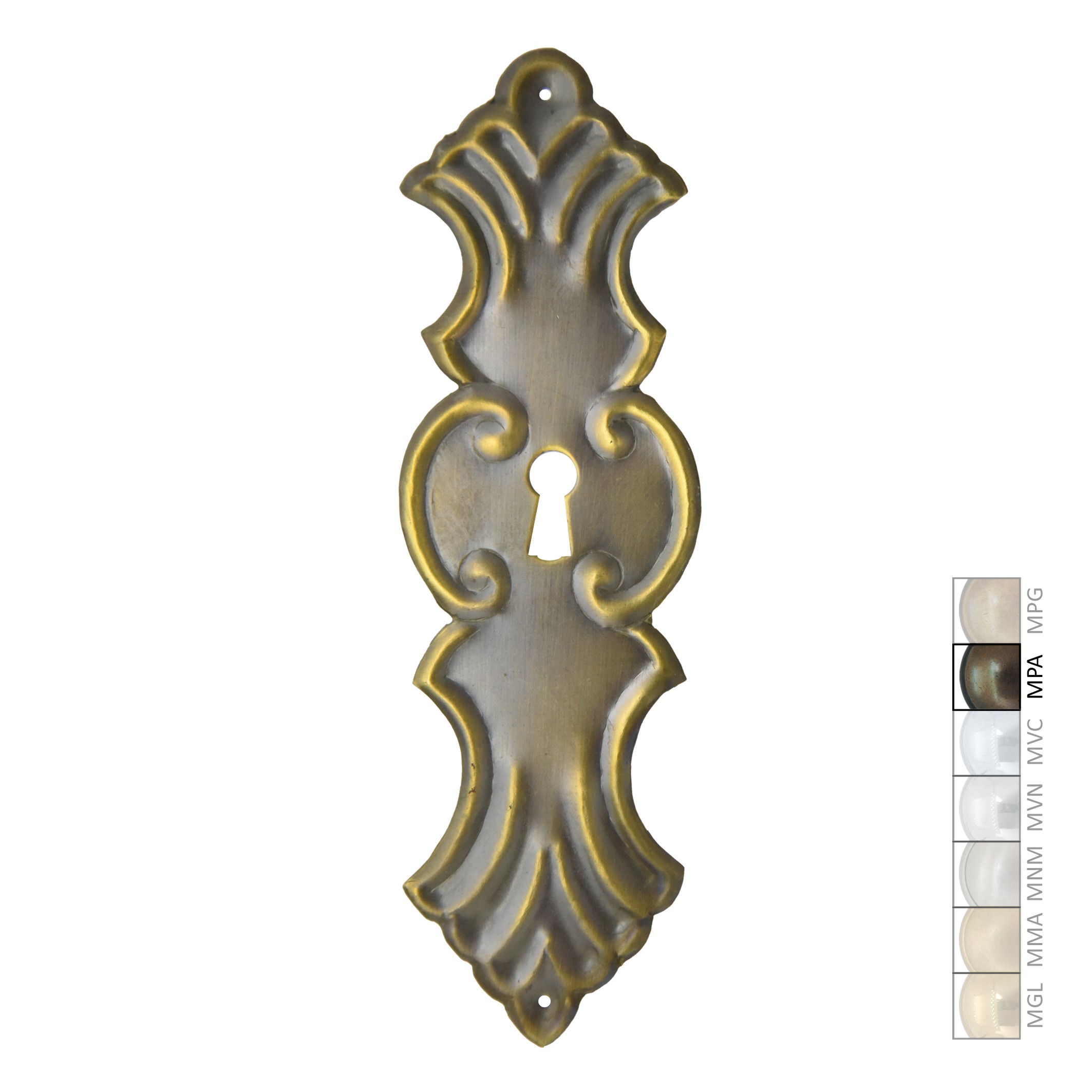 Barock Schlüsselschild 50 x 165mm mit Schlüsselloch, Messing MPA Serie BA021 Bild1