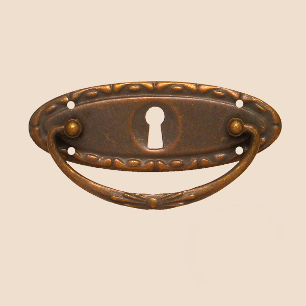 Jugendstil Möbelschild geprägt Messing MPA 95 x 33mm mit Griff und Schlüsselloch Serie JU002 Bild1