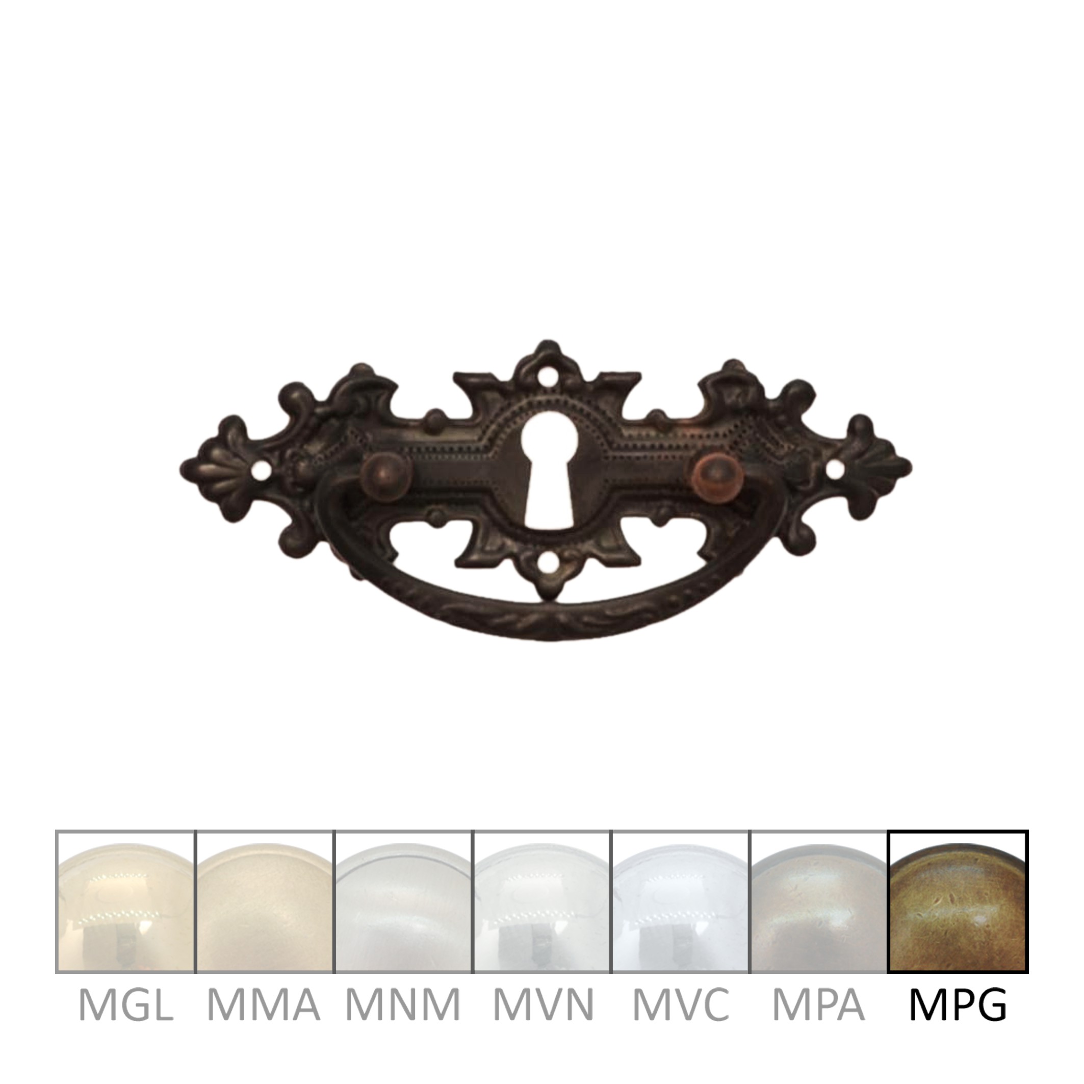 Historismus Möbelschild geprägt Messing MPG 115 x 39mm mit Griff und Schlüsselloch Serie HI002 Bild1