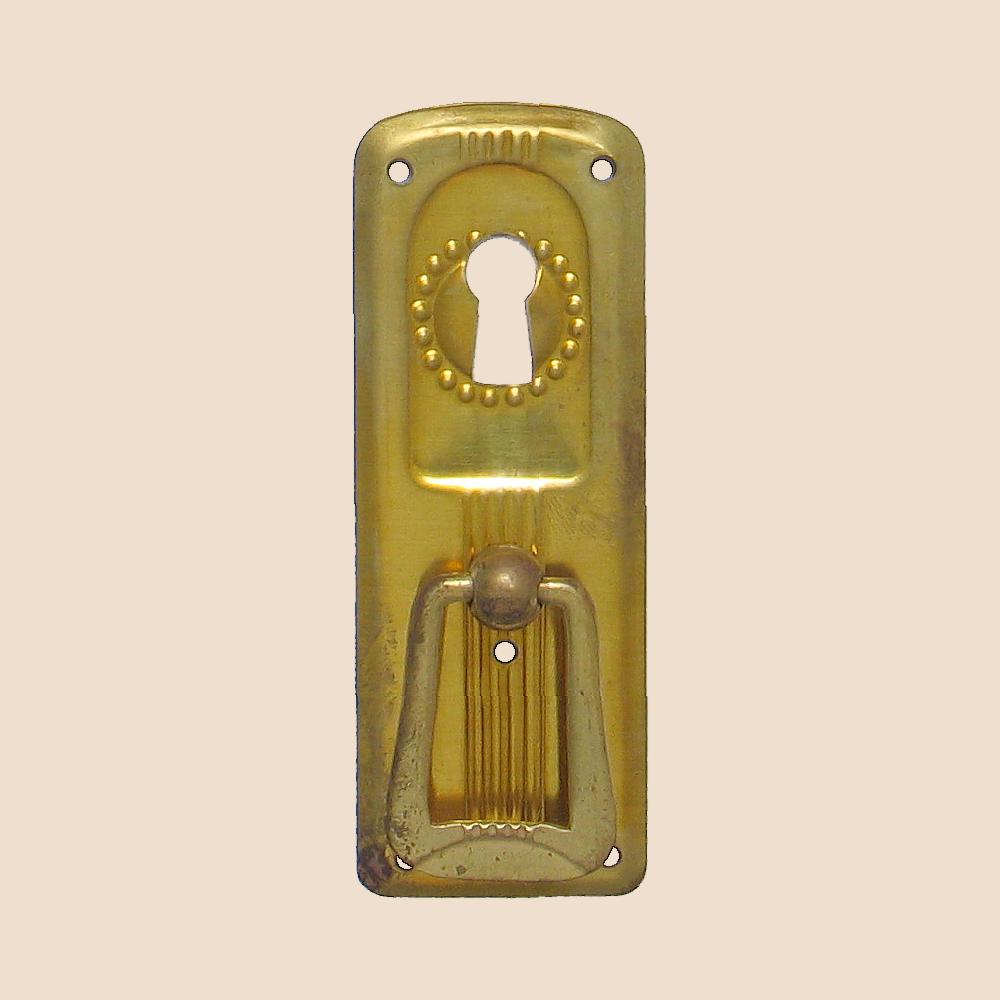 Jugendstil Möbelschild geprägt Messing MMA 29 x 80mm mit Griff und Schlüsselloch Serie JU007 Bild1