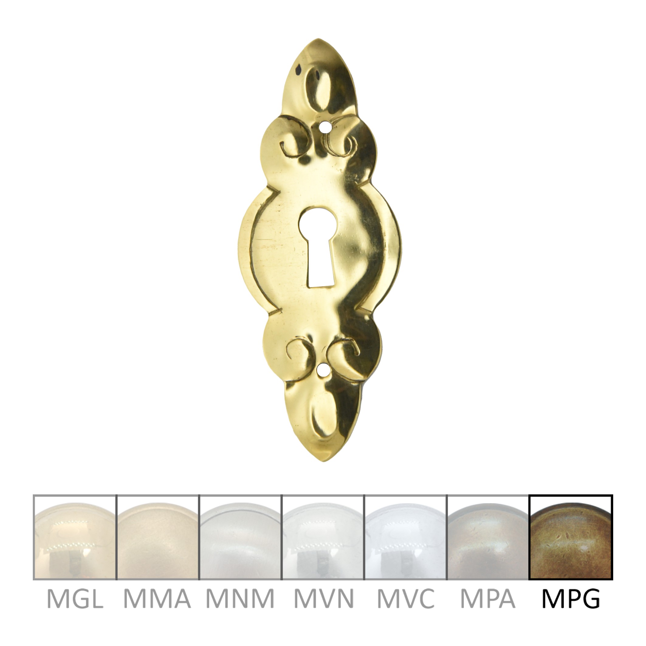 Barock Schlüsselschild 36 x 90mm mit Schlüsselloch, Messing MPG Serie BA024 Bild1