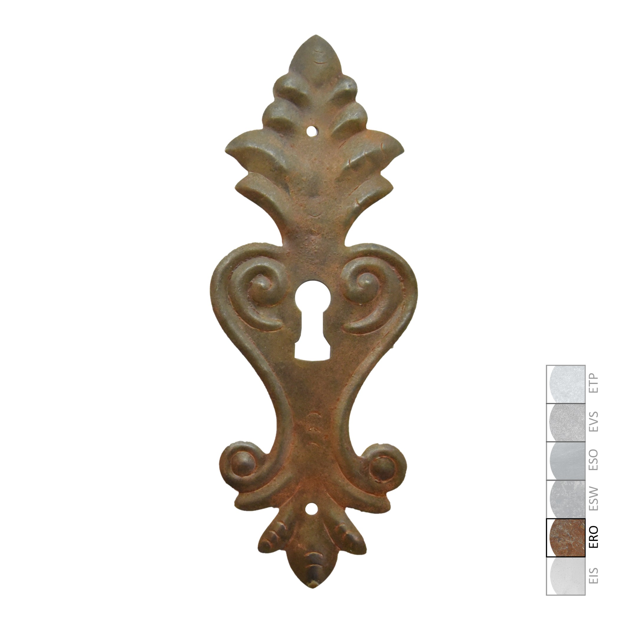 Barock Schlüsselschild 155 x 60mm mit Schlüsselloch, Eisen rostig Serie BA009 Bild1