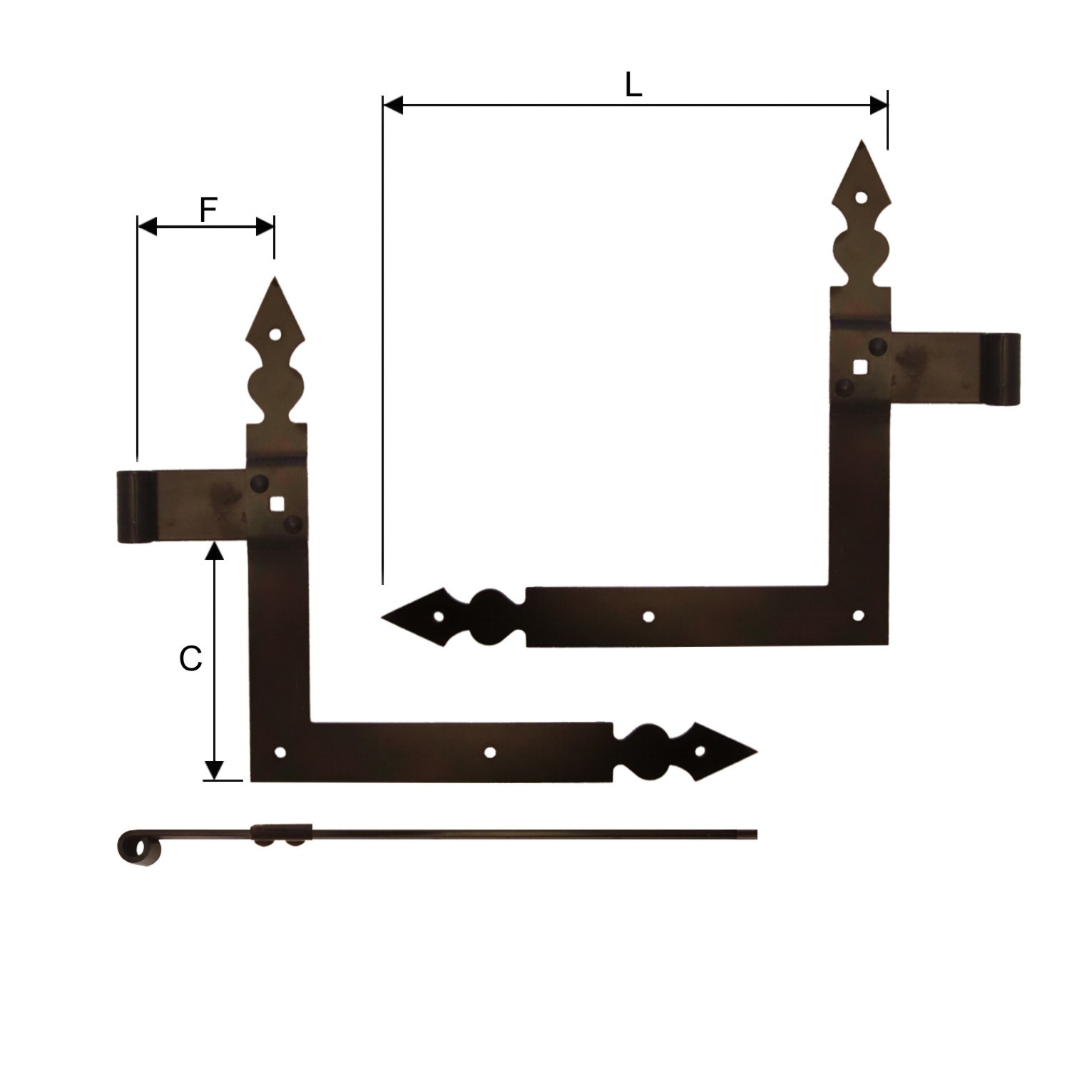 Winkelband (Paar) gekröpft 40mm für Fensterladen, Dorn 10mm Serie FB001 Bild1