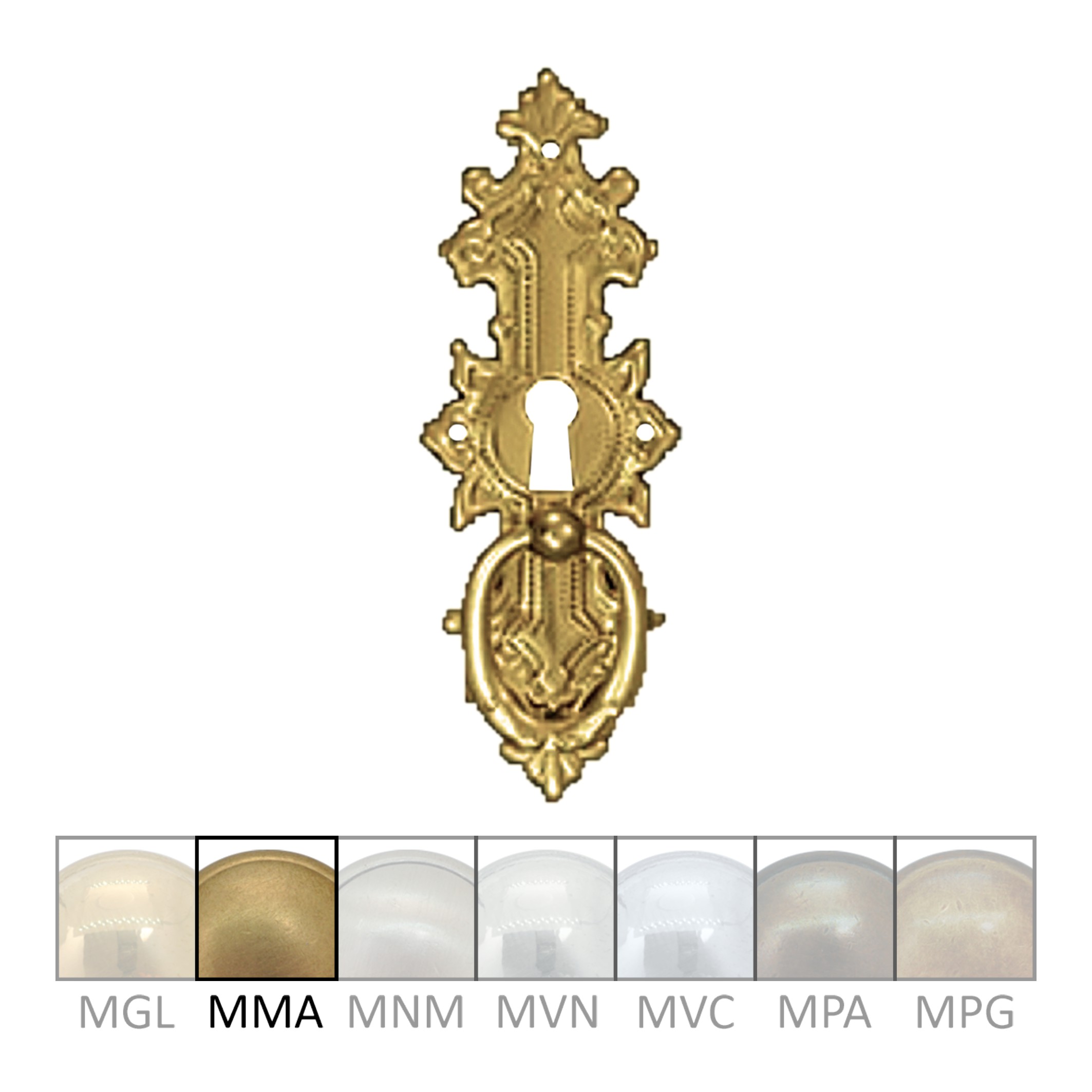 Historismus Möbelschild geprägt Messing MMA 39 x 115mm mit Griff und Schlüsselloch Serie HI002 Bild1