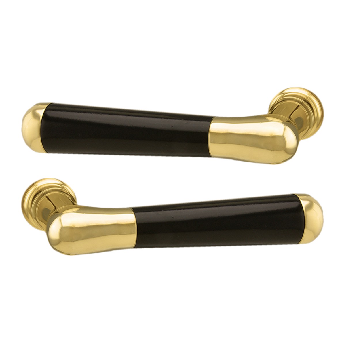 Türgriff in Messing mit schwarzem Holzeinsatz. Grifflänge BADEN Türdrücker Serie TD005 Bild1