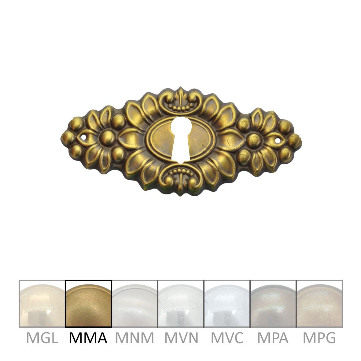 Klassizismus Möbelschild geprägt Messing MMA 35x85mm mit Schlüsselloch Serie KL079 Bild1