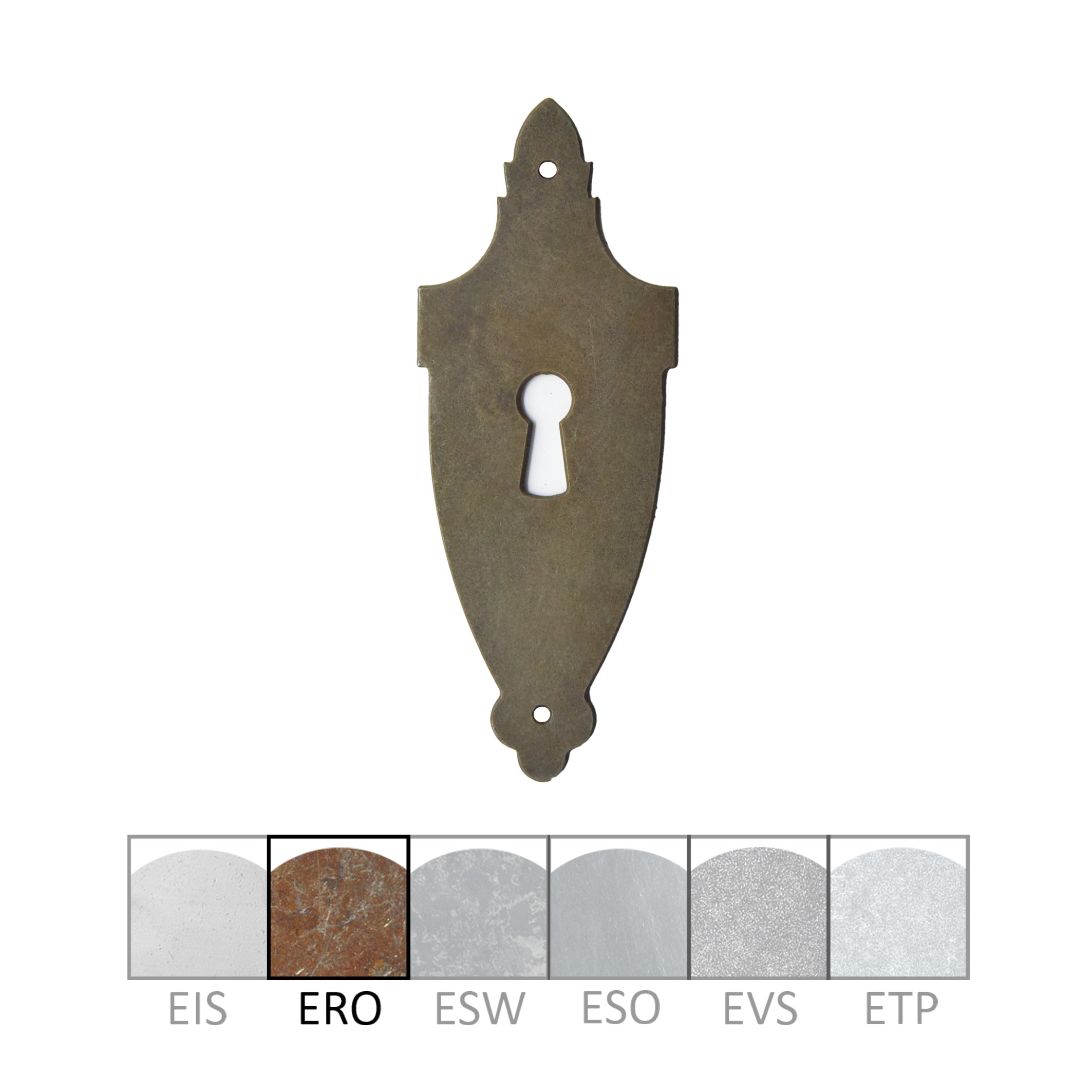Klassizismus Möbelschild Eisen gerostet ERO 44x113mm mit Schlüsselloch Serie KL101 Bild1