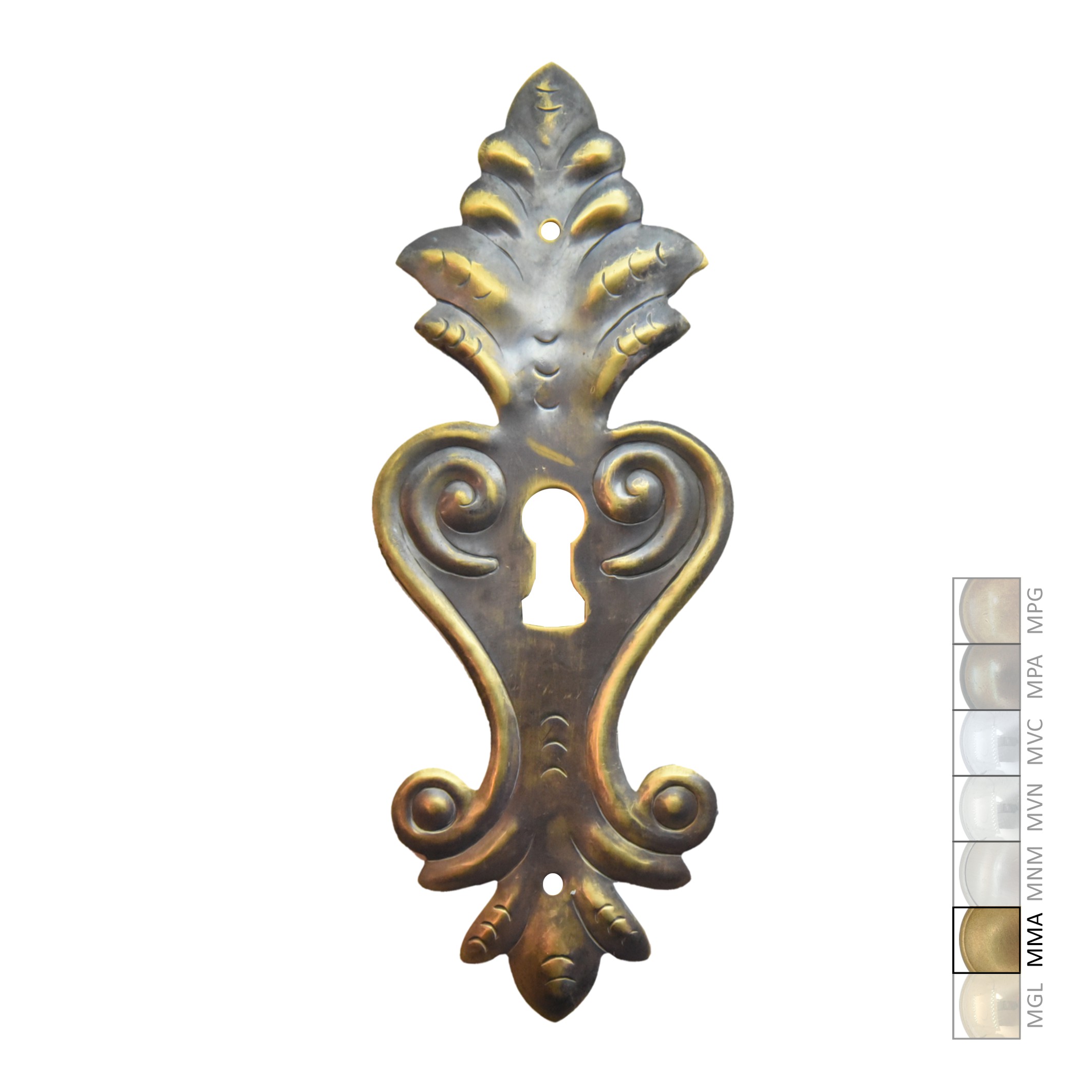 Barock Schlüsselschild 155 x 60mm mit Schlüsselloch, Messing MMA Serie BA009 Bild1