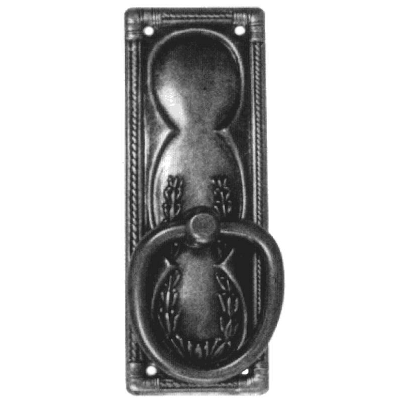 Jugendstil Möbelschild geprägt Messing altsilber 32 x 96mm mit Griff Serie JU030 Bild1