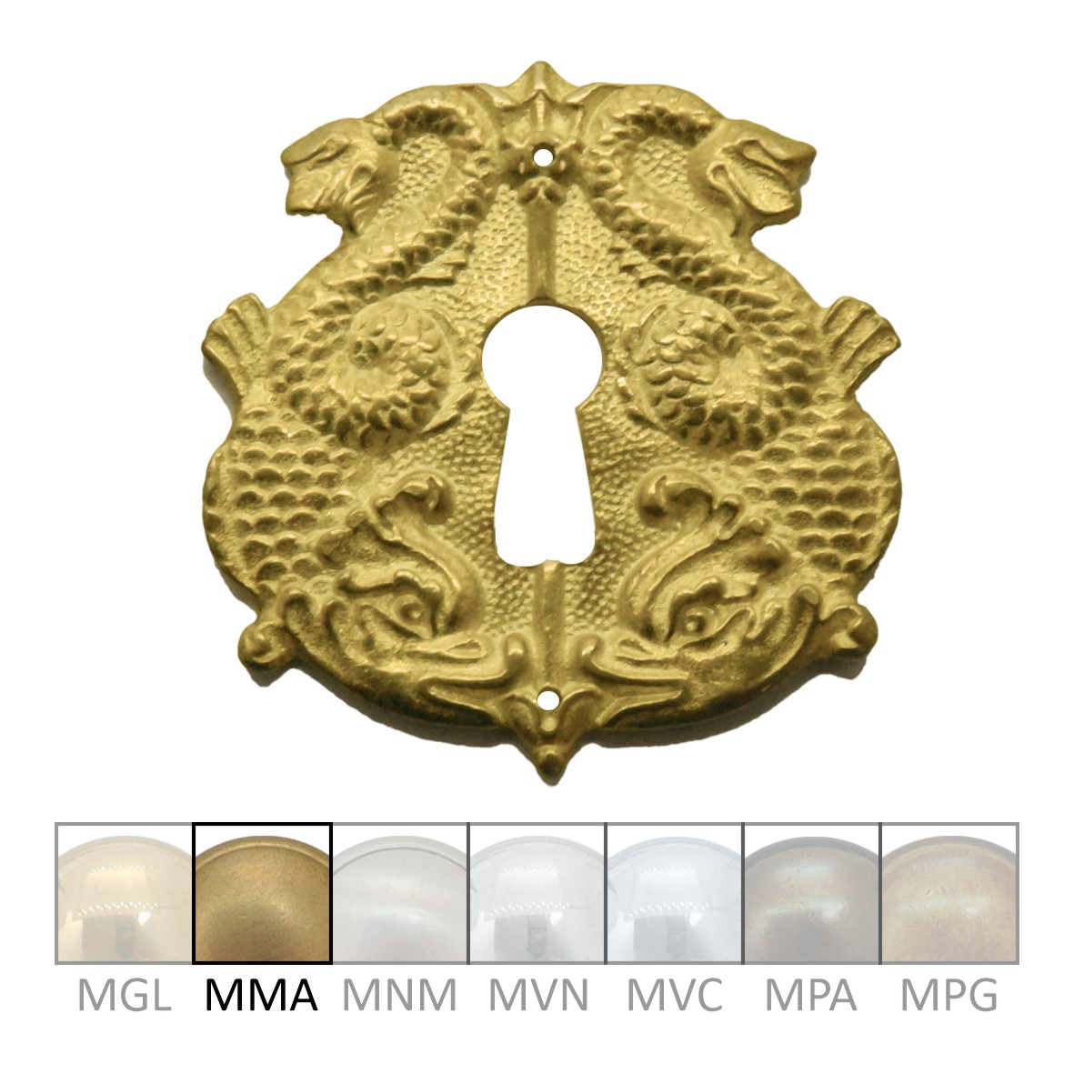 Klassizismus Möbelschild geprägt Messing MMA 55x60mm mit Schlüsselloch Serie KL024 Bild1