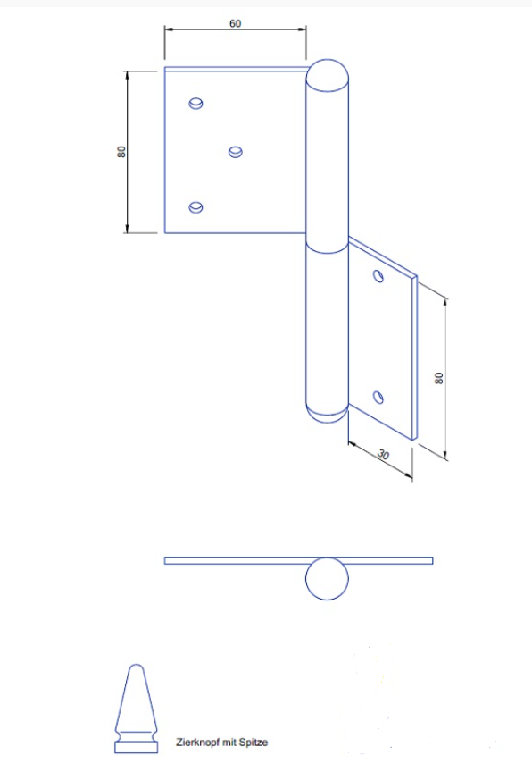 Einstemmband fester Stift 160mm links mit Spitze Eisen verzinkt Serie TB013 Bild1