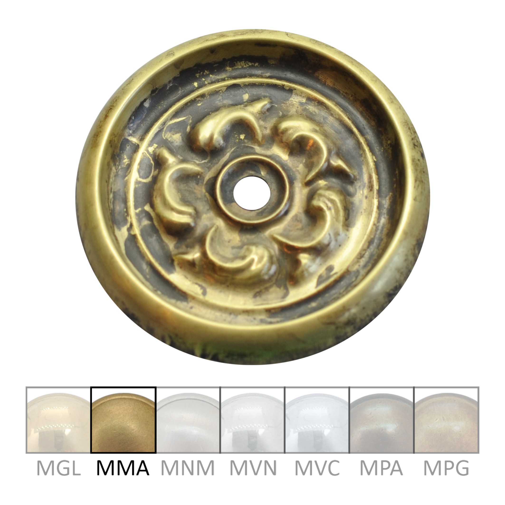 Klassizismus Möbelschild geprägt Messing MMA D70mm Griff Serie KL092 Bild1