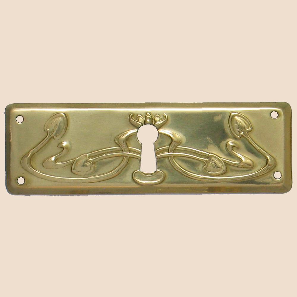 Jugendstil Möbelschild geprägt Messing MGL 95 x 30mm mit Schlüsselloch Serie JU012 Bild1