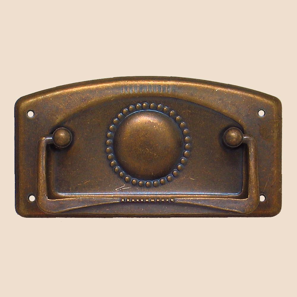 Jugendstil Möbelschild geprägt Messing MPG 89 x 48mm mit Griff Serie JU007 Bild1