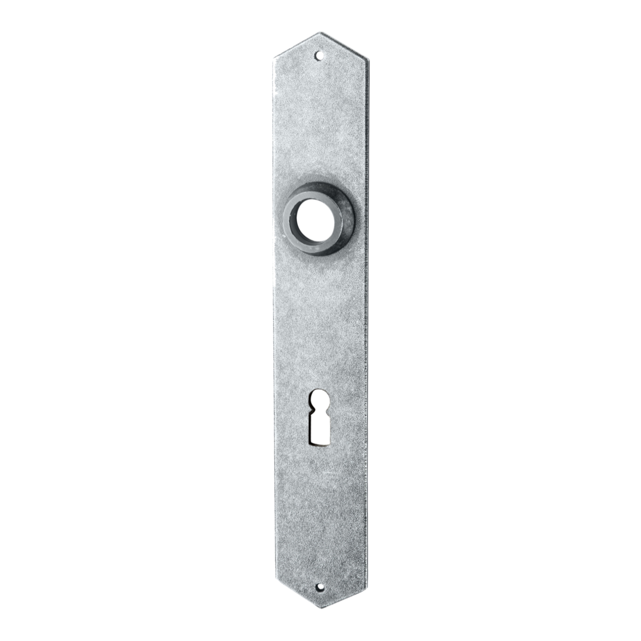 Zimmertürschild Dist. 72 mm BB, Eisen thermopatiniert ® L x B