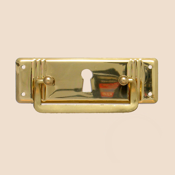 Jugendstil Möbelschild geprägt Messing MGL 90 x 30mm mit Griff und Schlüsselloch Serie JU004 Bild1