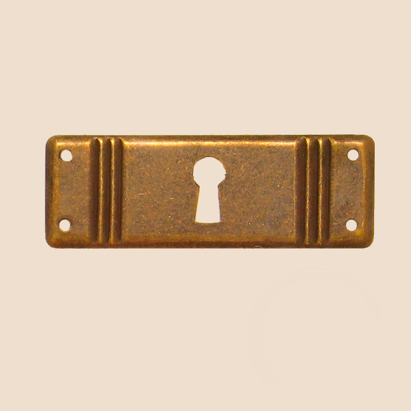 Jugendstil Möbelschild geprägt Messing MPA 90 x 30mm mit Schlüsselloch Serie JU004 Bild1