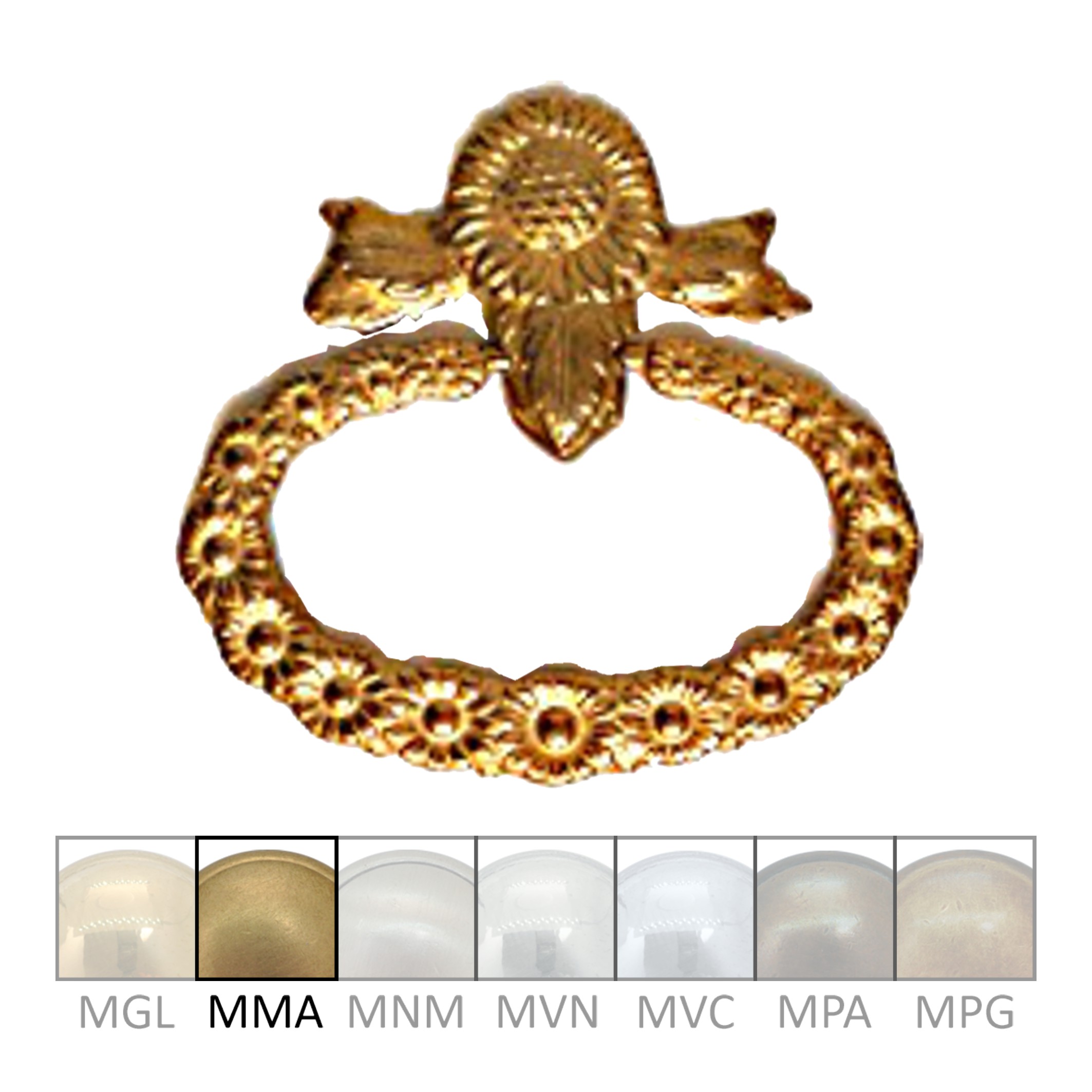 in Messing mit versch. Oberflächen erhältlich. 80x50 mm Bild1 Klassizismus Möbelring geprägt Messing MMA 80x50mm Serie KL018 Bild1