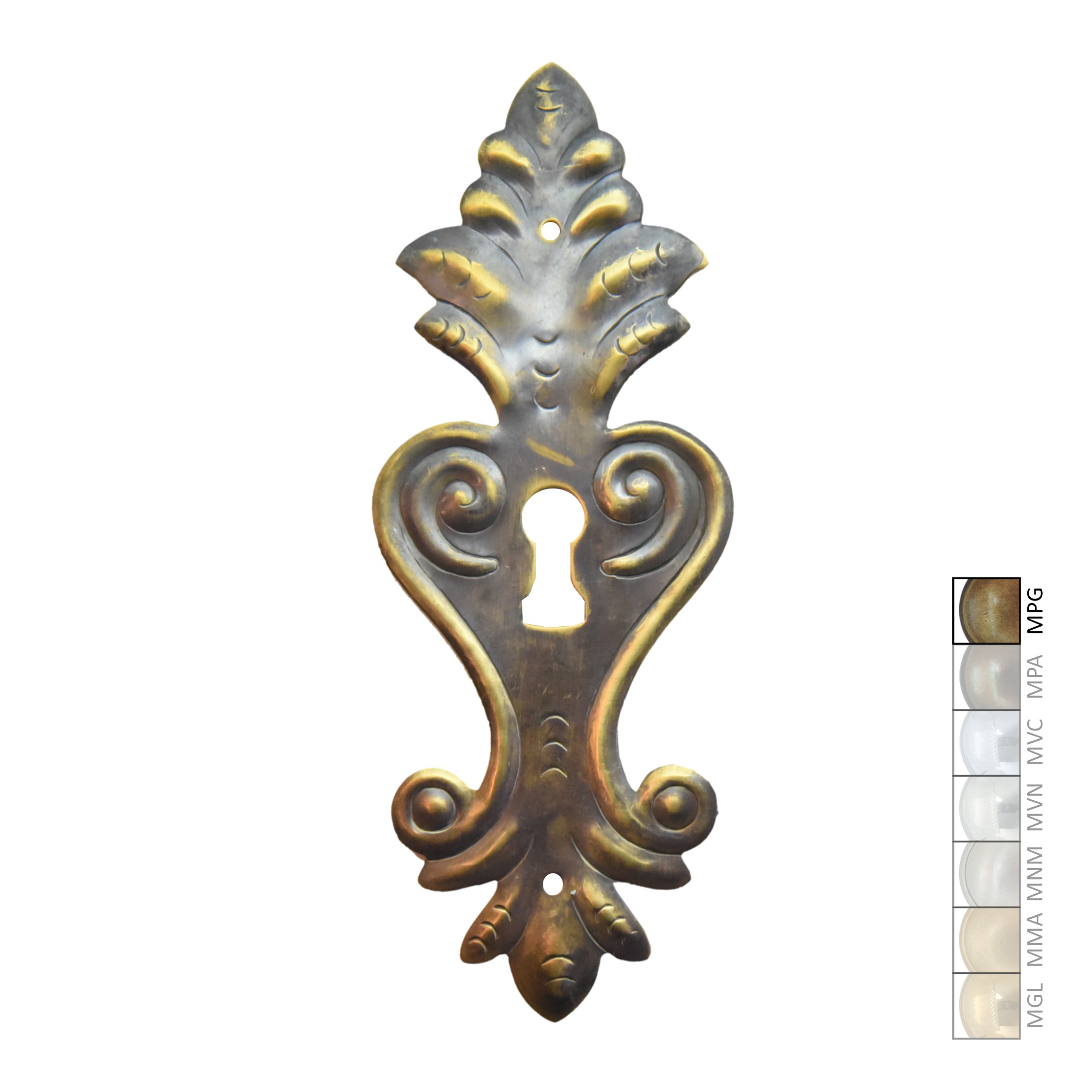 Barock Schlüsselschild 155 x 60mm mit Schlüsselloch, Messing MPG Serie BA009 Bild1