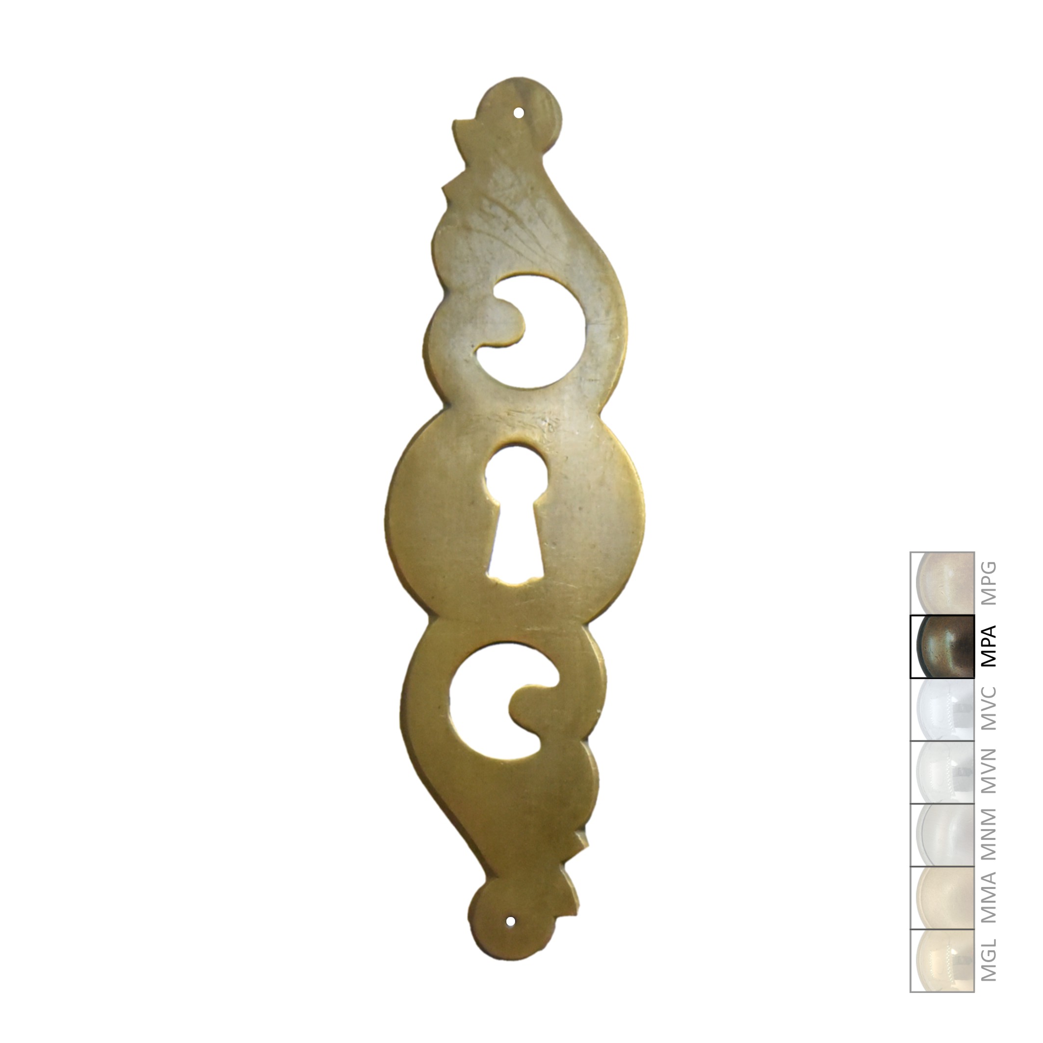 Barock Schlüsselschild 125 x 40mm mit Schlüsselloch, Messing MPA Serie BA013 Bild1
