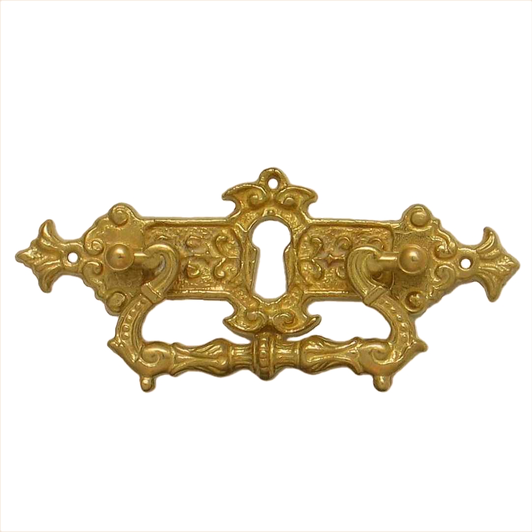 Historismus Möbelschild gegossen Messing MPA 102 x 37mm mit Griff und Schlüsselloch Serie HI004 Bild1