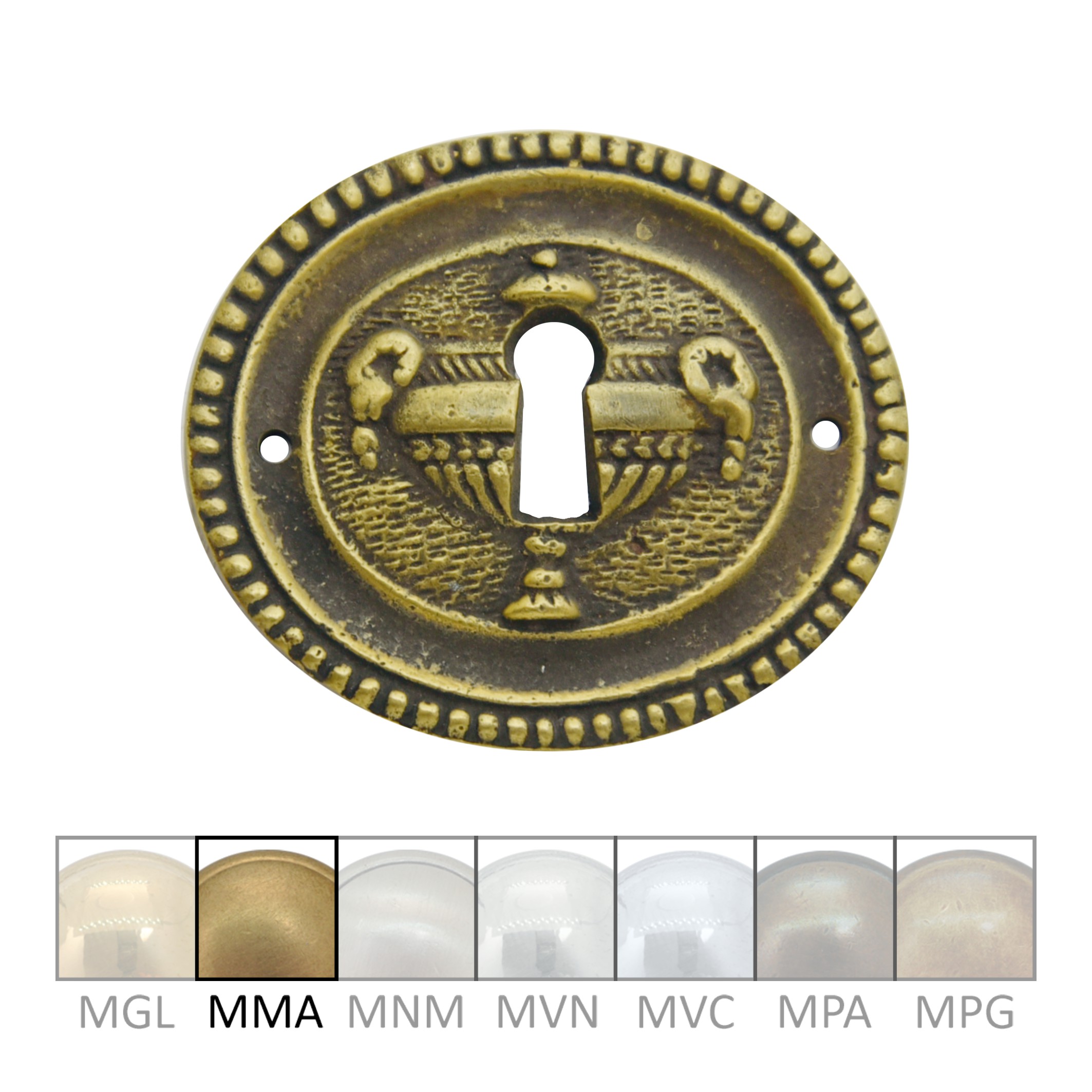 Klassizismus Möbelschild geprägt Messing MMA 63x55mm mit Schlüsselloch Serie KL085 Bild1
