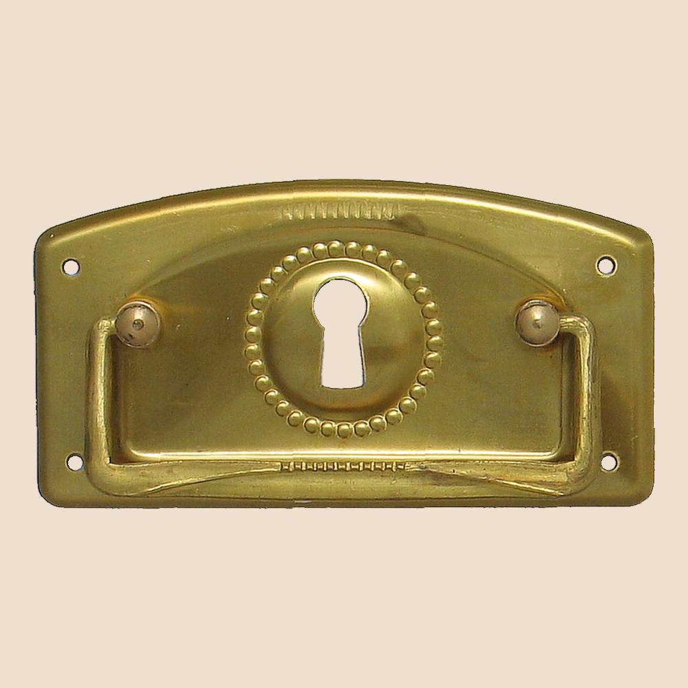 Jugendstil Möbelschild geprägt Messing MMA 89 x 48mm mit Griff und Schlüsselloch Serie JU007 Bild1