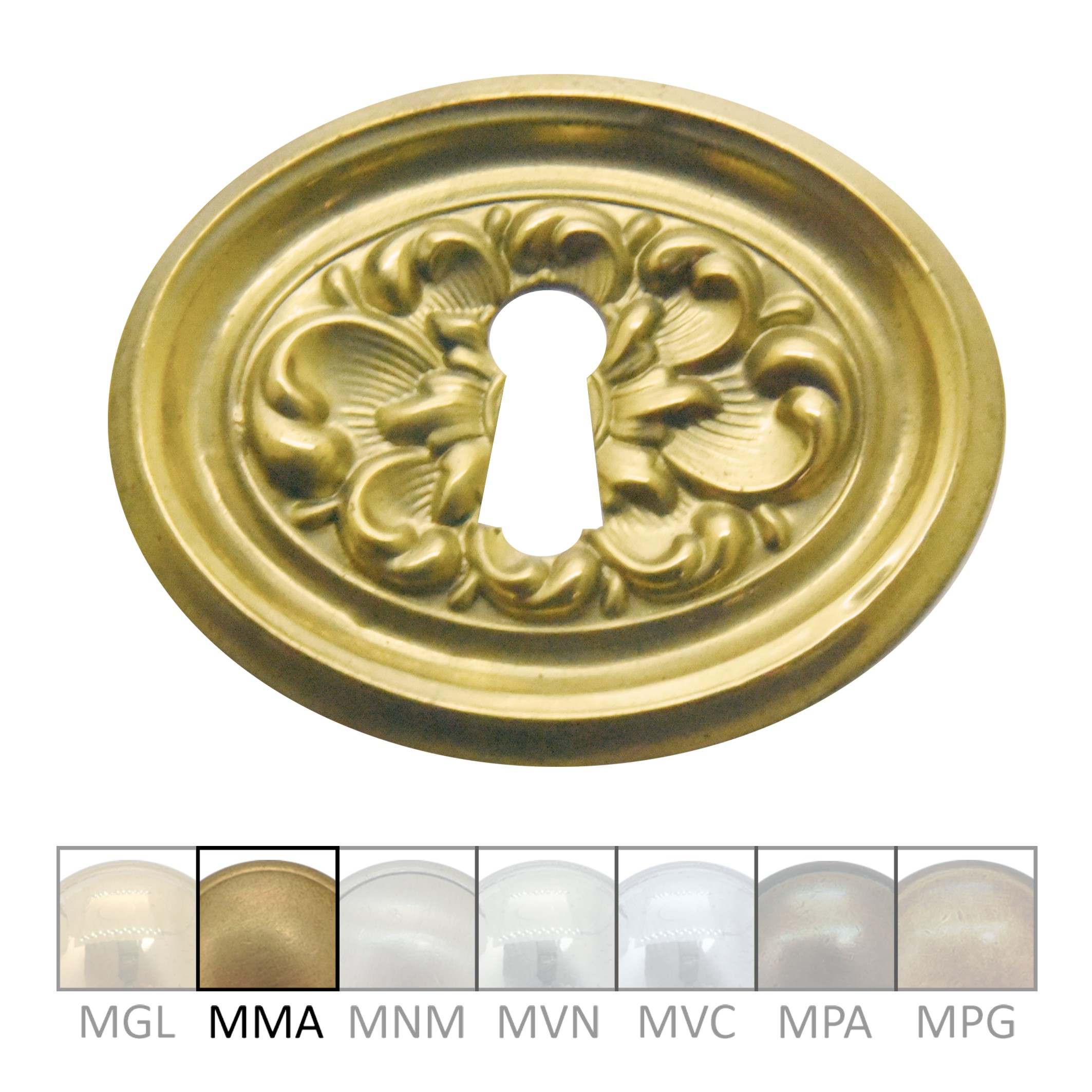Klassizismus Möbelschild geprägt Messing MMA 75x57mm mit Schlüsselloch Serie KL081 Bild1