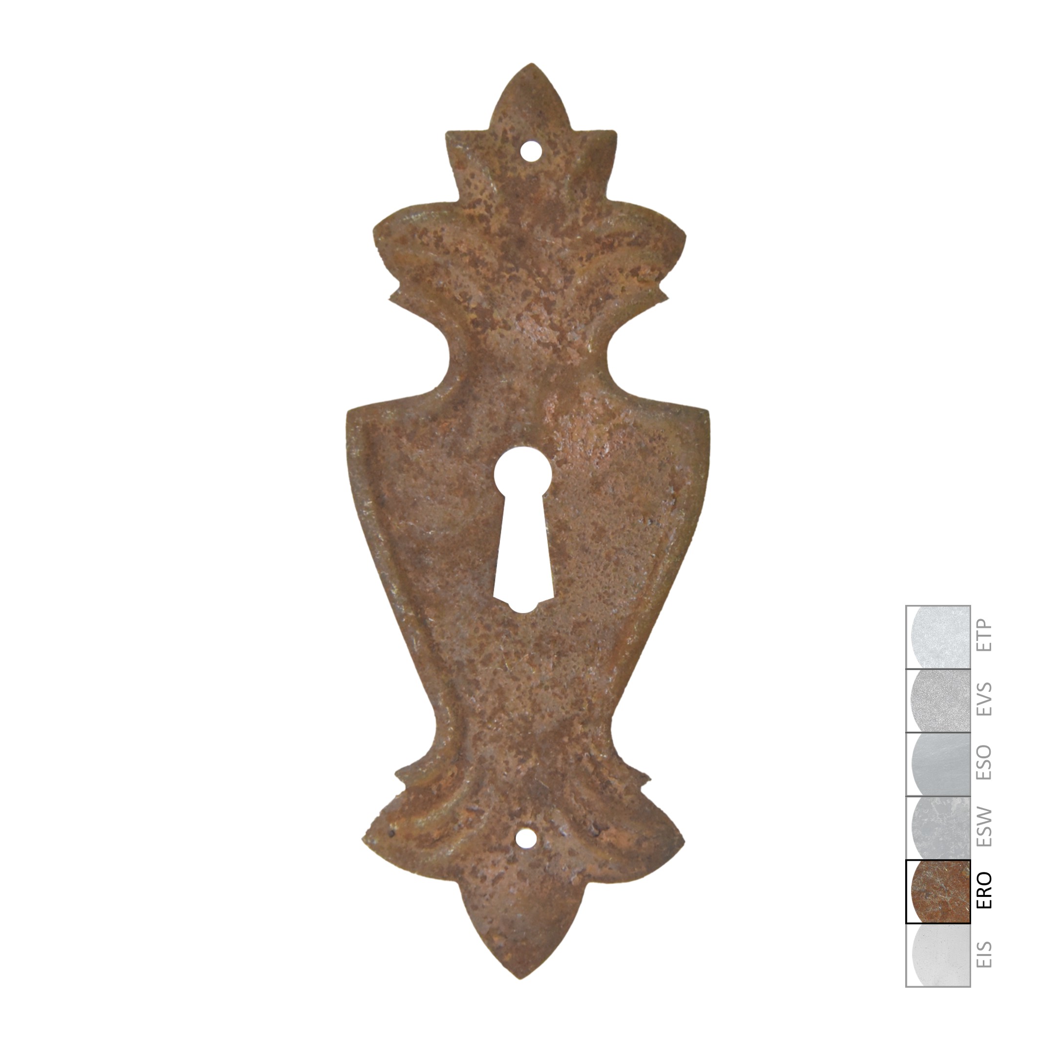 Barock Schlüsselschild 53 x 130mm mit Schlüsselloch, Eisen rostig Serie BA025 Bild1