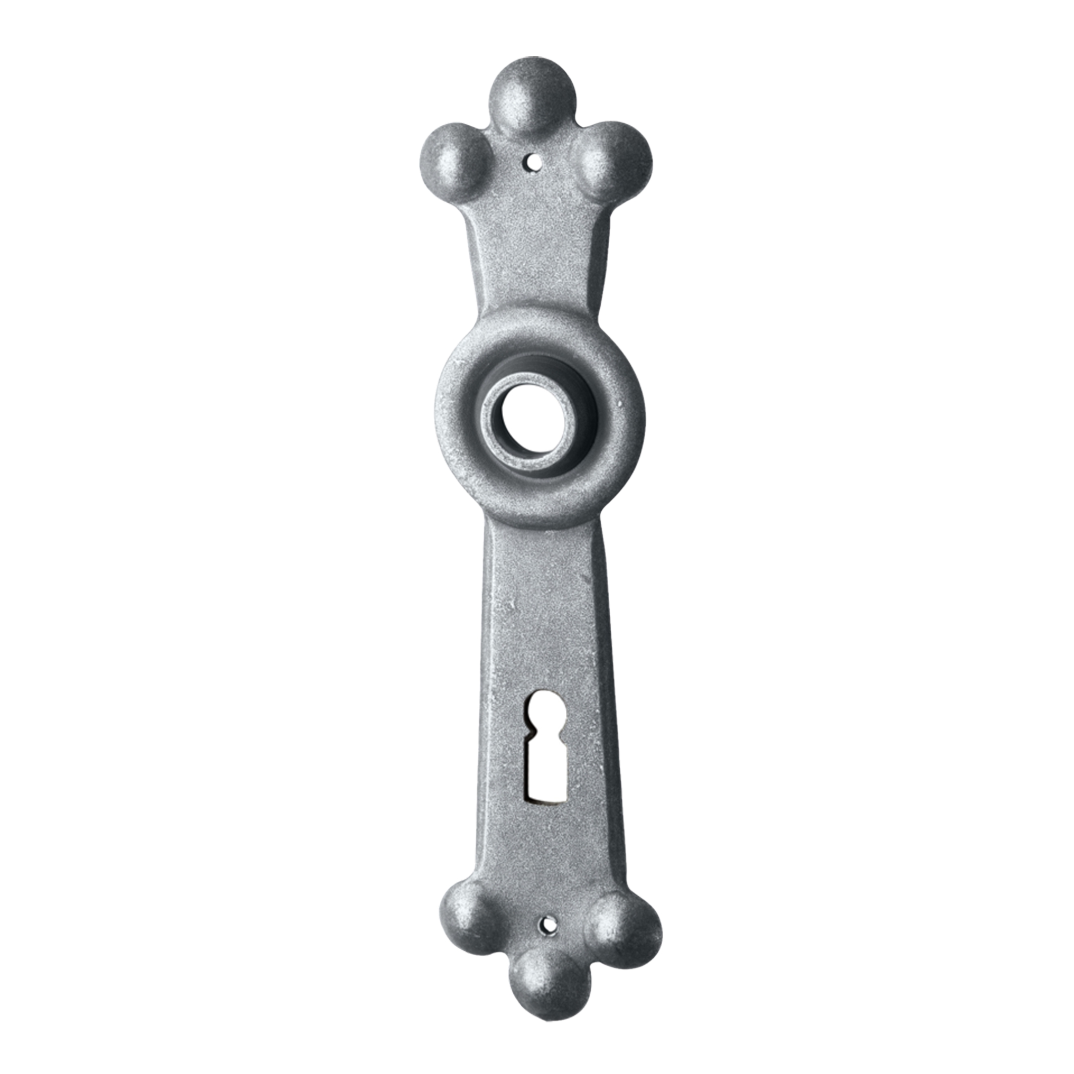 Zimmertürschild Dist. 72 mm BB, Eisen thermopatiniert ® L x B
